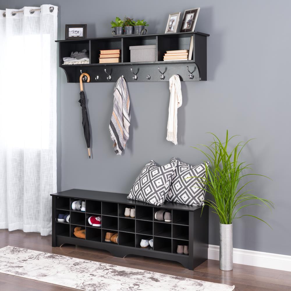 Douglas Entryway Hanging Shelf: Prepac Wall Organizer with Storage & Coat Hooks - 60" Wide