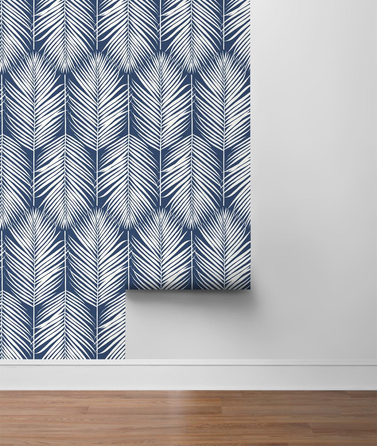 NextWall Coastal Blue Palm Silhouette Peel and Stick Wallpaper