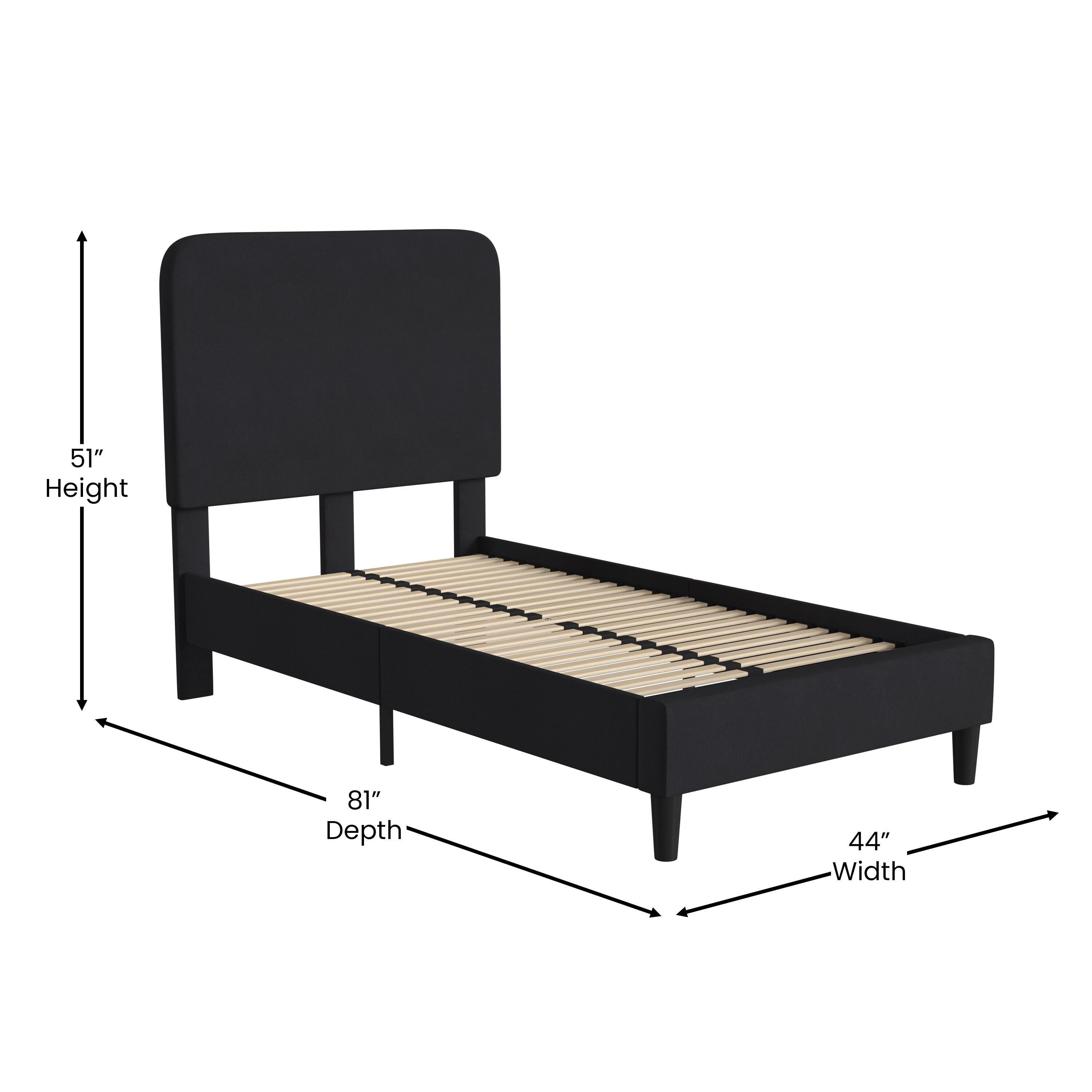 Flash Furniture Addison Charcoal Twin Fabric Upholstered Platform Bed - Headboard with Rounded Edges - No Box Spring or Foundation Needed