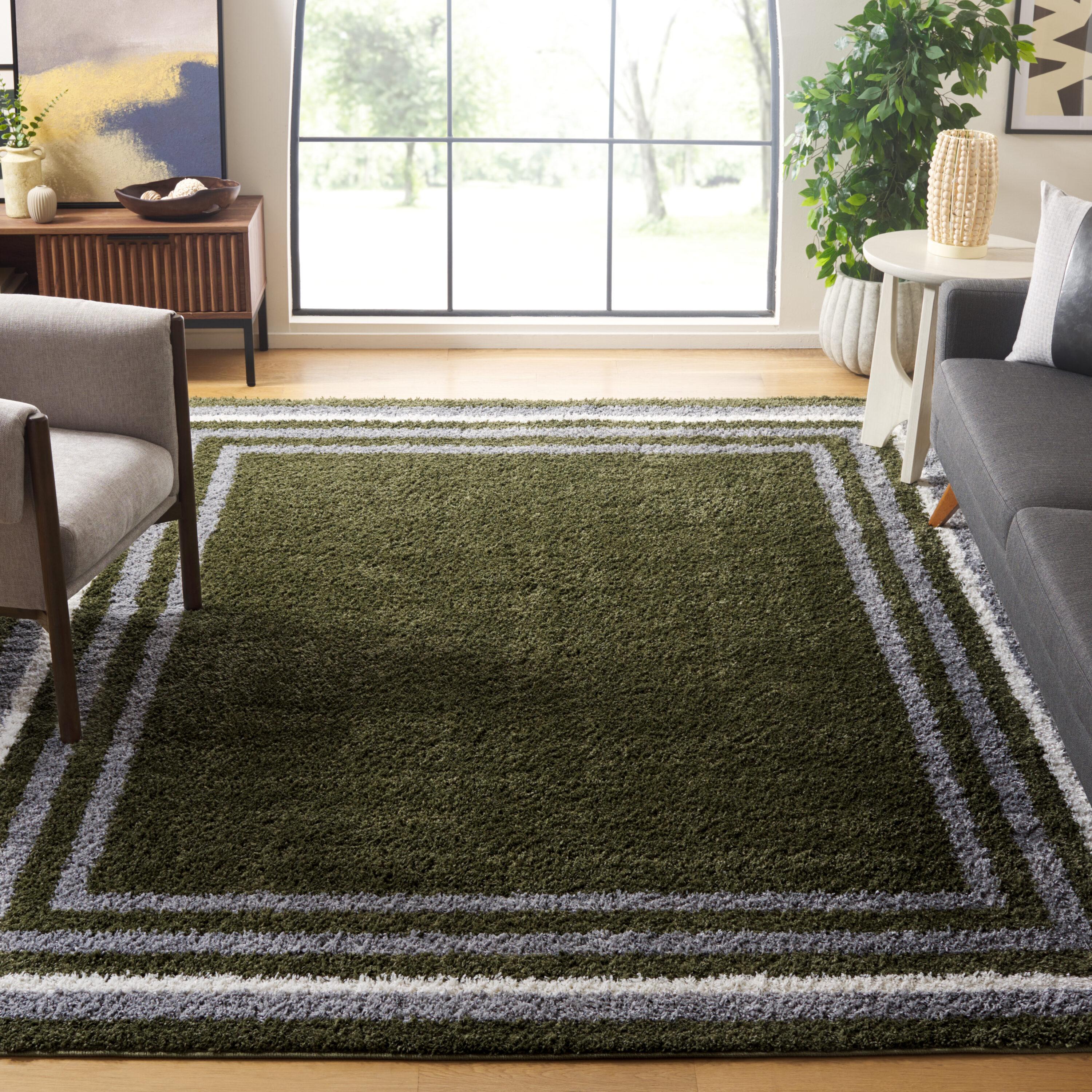 SAFAVIEH Border & Stripe Hyram Bordered Shag Area Rug, Green, 6'7" x 6'7" Square
