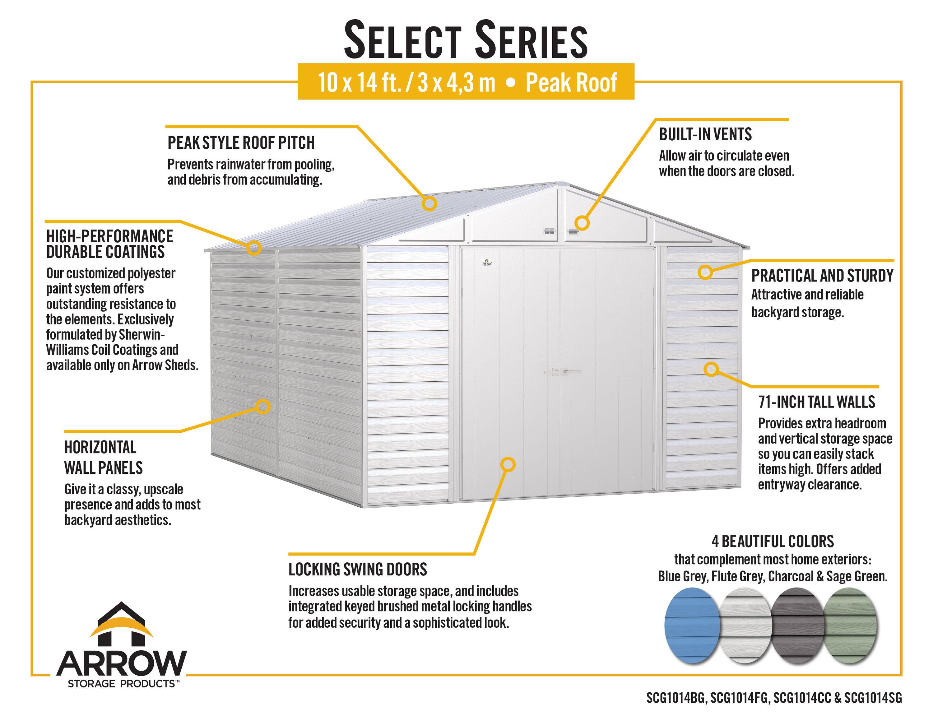 10 ft. W x 14 ft. D Steel Horizontal Storage Shed