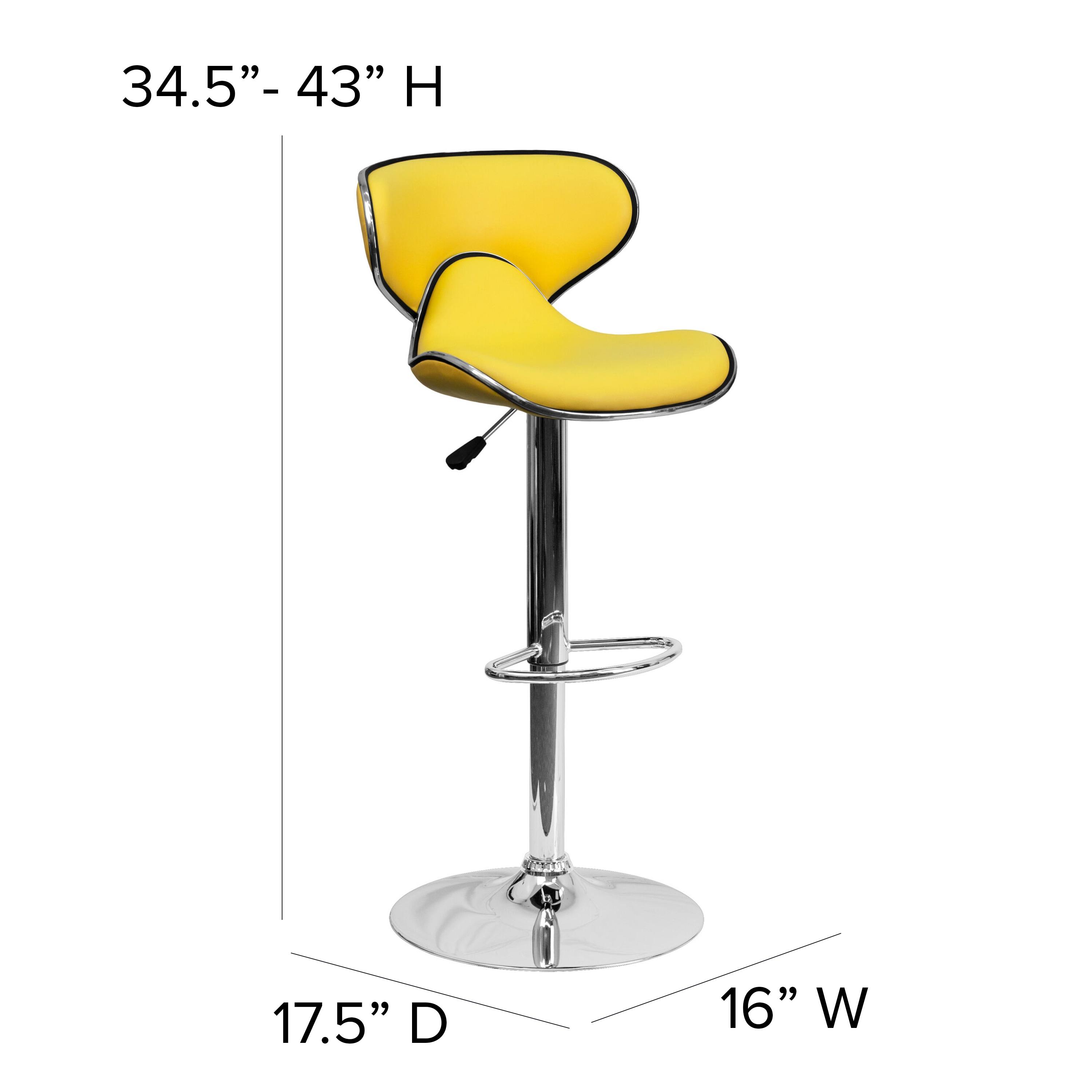Flash Furniture Contemporary Cozy Mid-Back Yellow Vinyl Adjustable Height Barstool with Chrome Base