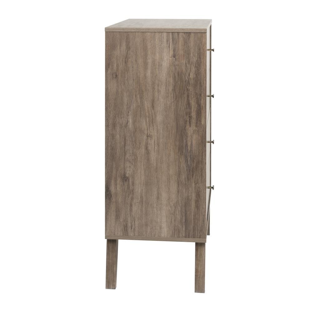 Mid-Century Modern 4 Drawer Chest Drifted Gray - Prepac: Sleek Bedroom Storage, Brass Knobs