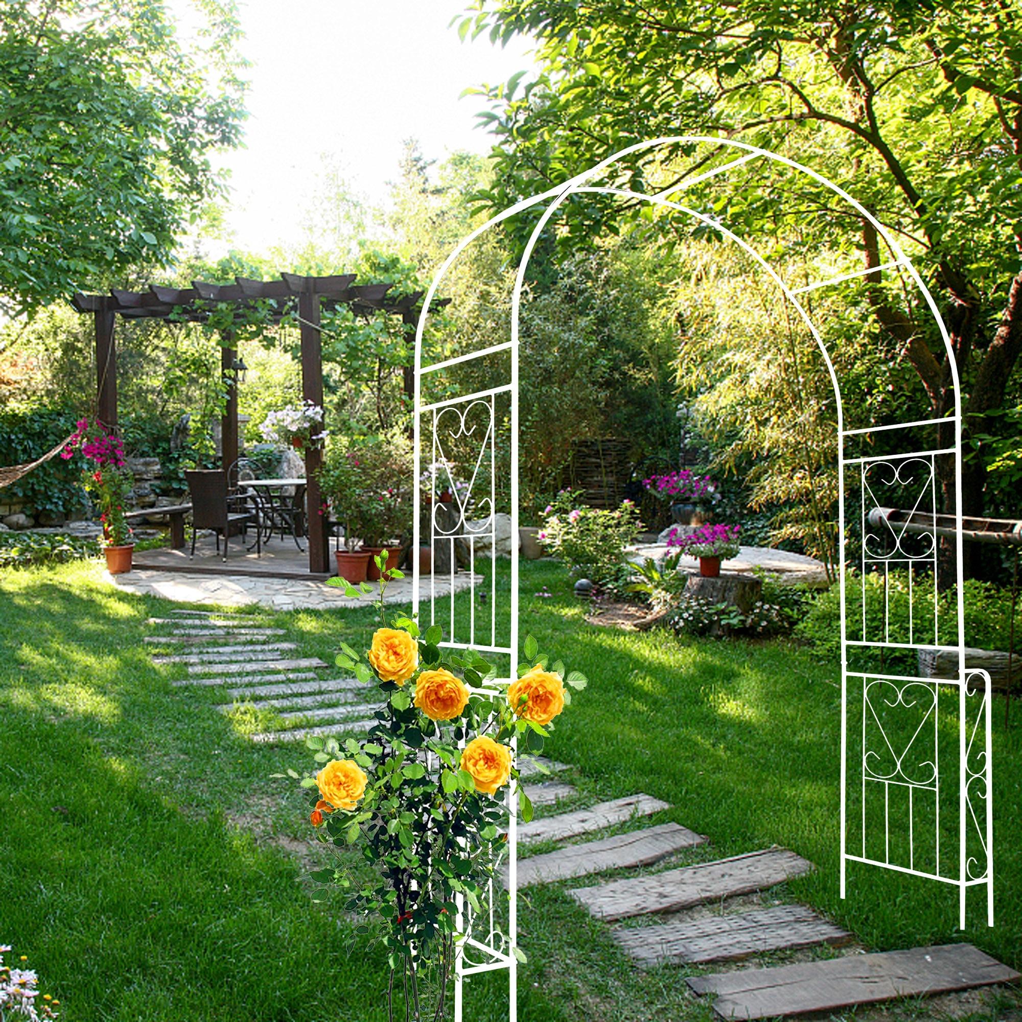 Gzxs Garden Arbor, Metal Arch Archway for Wedding Ceremony Party, Steel Garden Trellis for Plant Climbing, Christmas Holiday Patio Lawn Decorations, 55"L x 14.5"W x 94.5"H (Cream White)