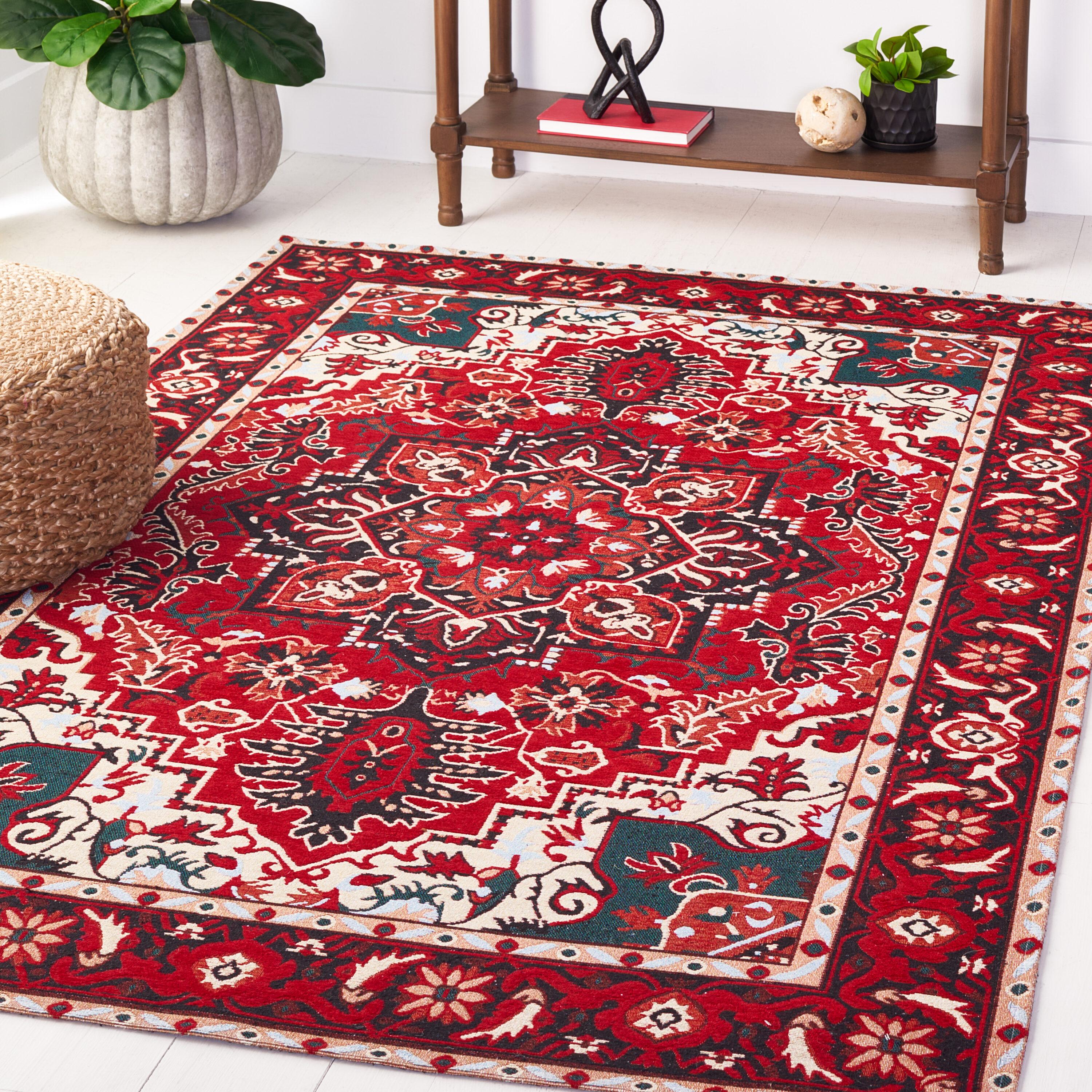 Easy Care ECR105 Power Loomed Machine Washable Area Rug - Red/Black - 4'x6' - Safavieh.