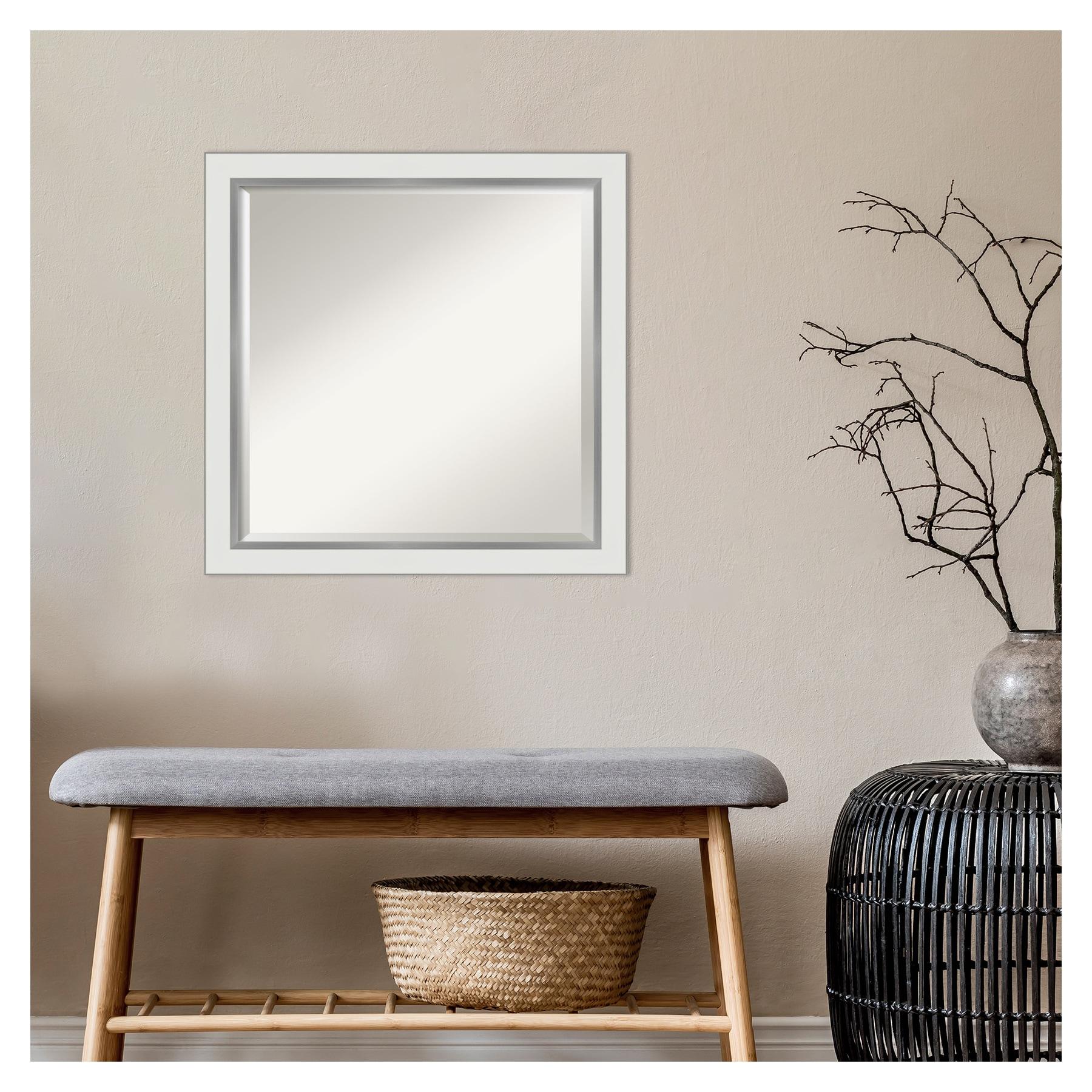 Amanti Art Eva 23-Inches x 23-Inches Framed Square Bathroom Vanity Mirror ( Satin Silver,White )