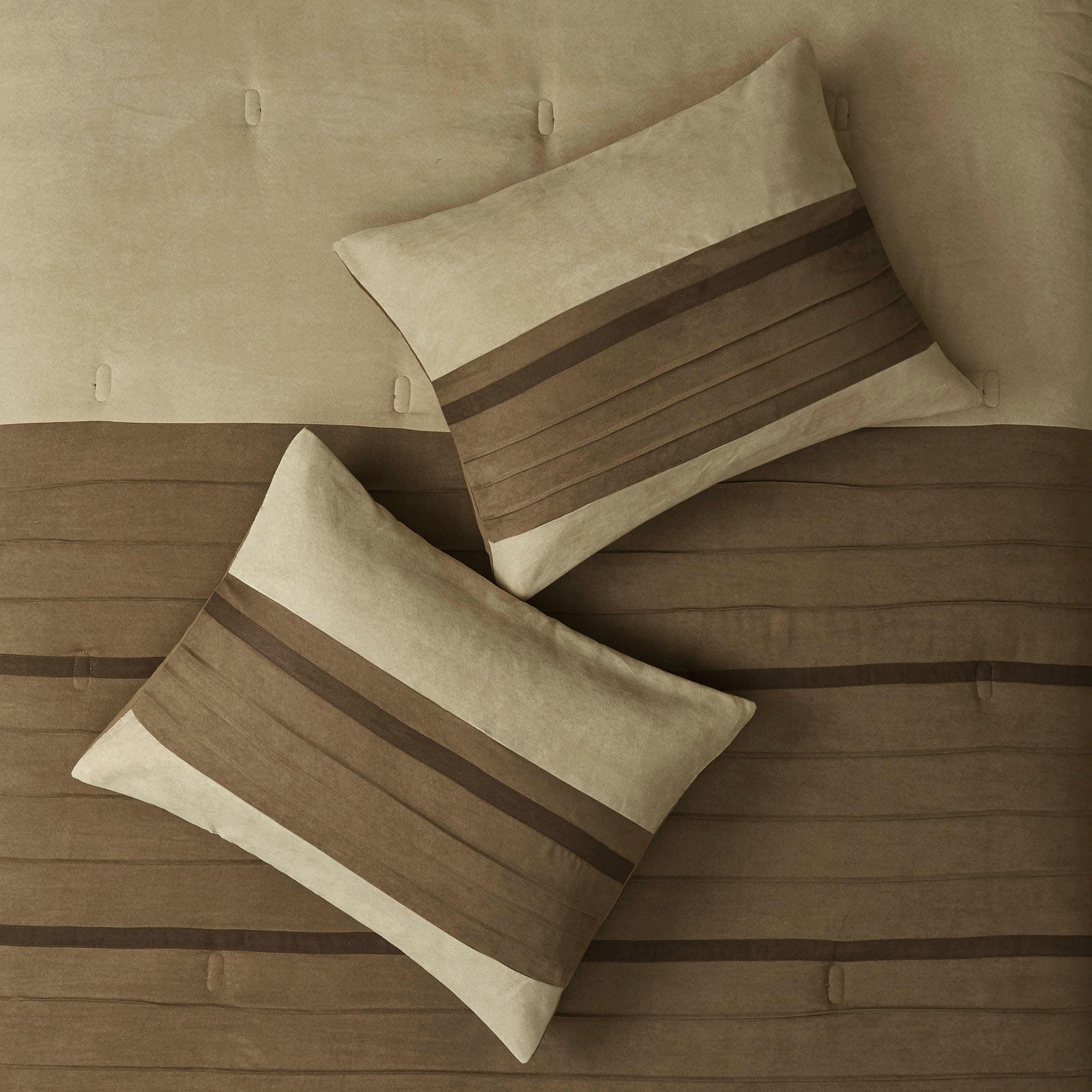 7pc Queen Dakota Microsuede Comforter Set Brown/Cream: Madison Park, Hypoallergenic, Farmhouse Style