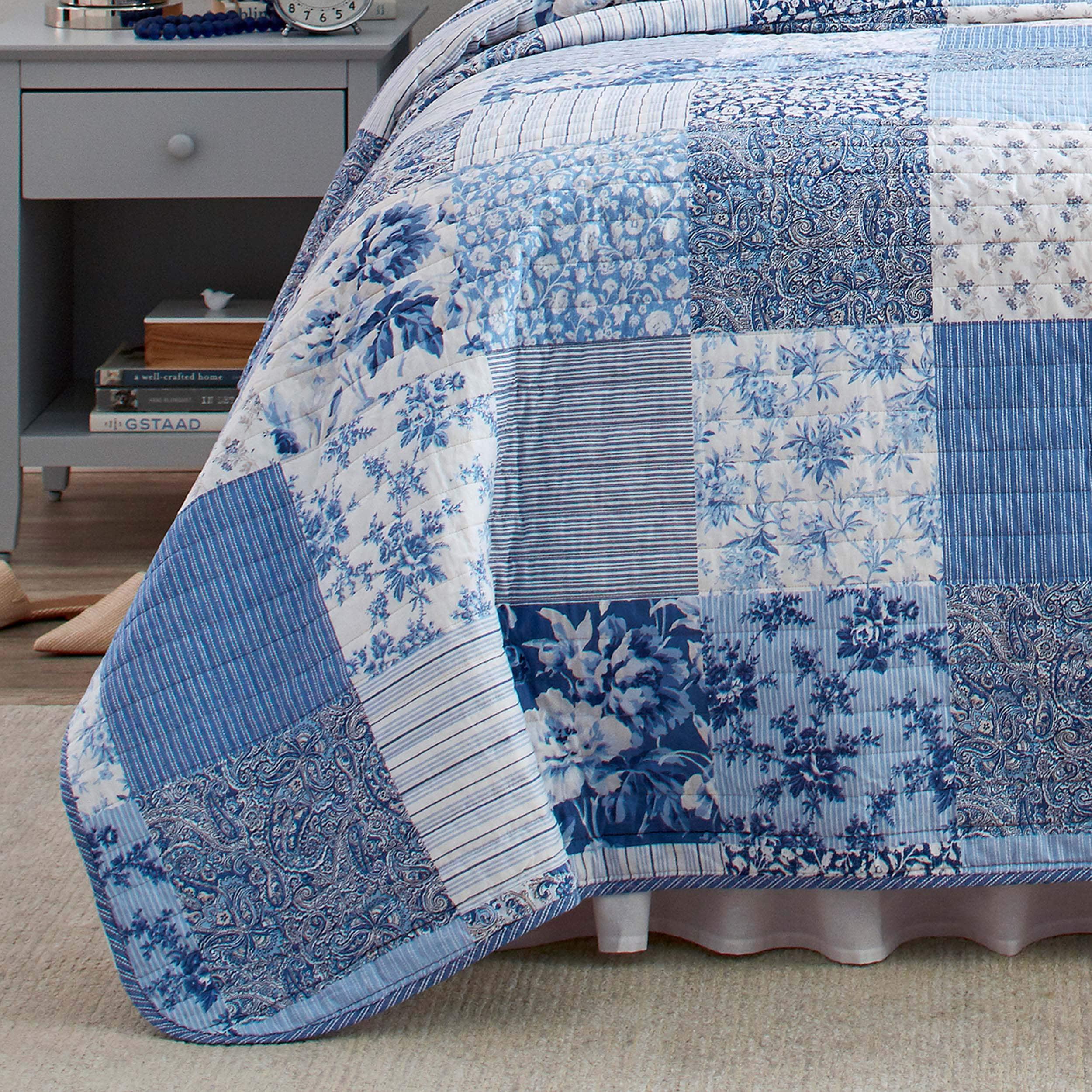 Laura Ashley Laura Ashley Paisley Patchwork Cotton Reversible Blue Quilt Set