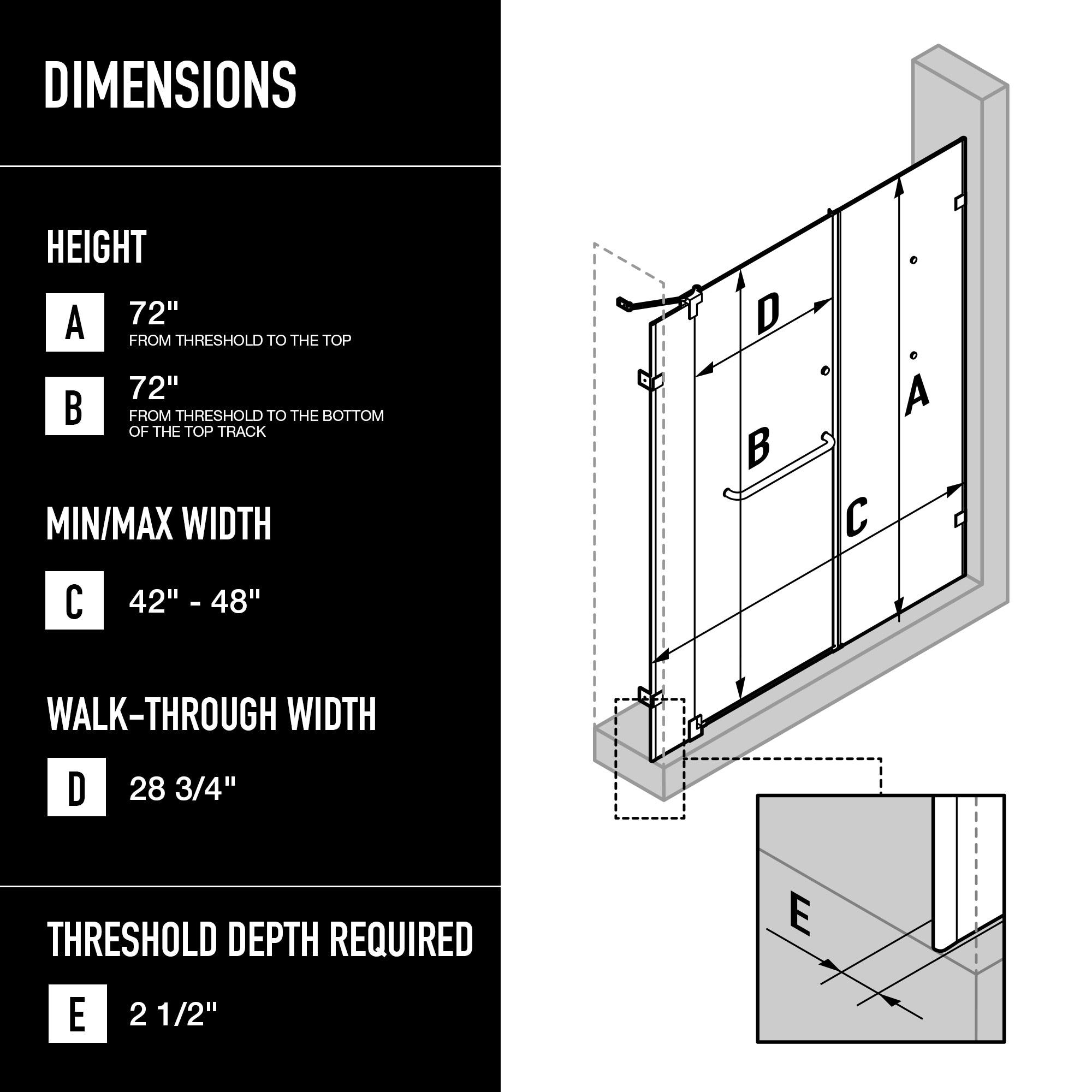 Pirouette 42-48" W x 72" H Pivot Frameless Shower Door with 3/8" Clear Glass