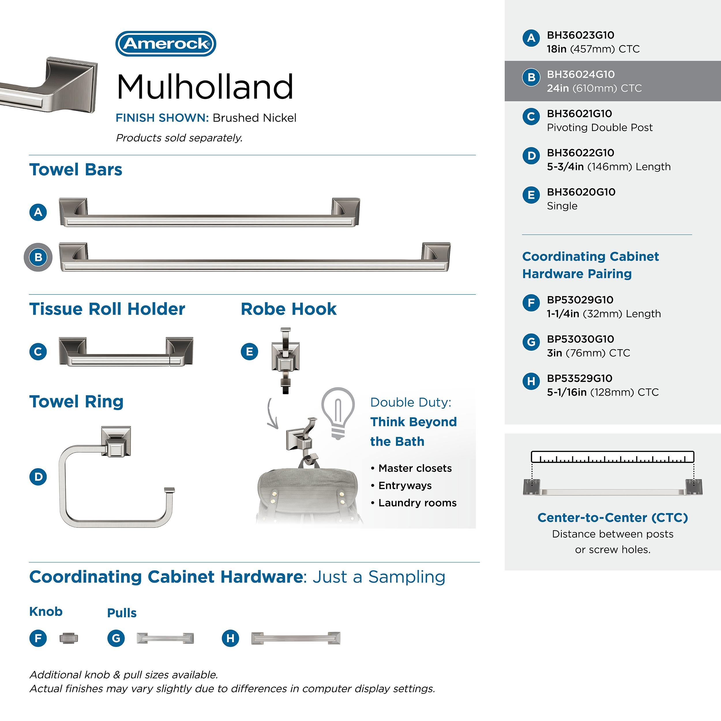 Amerock Mulholland Brushed Nickel 24 inch (610mm) Towel Bar