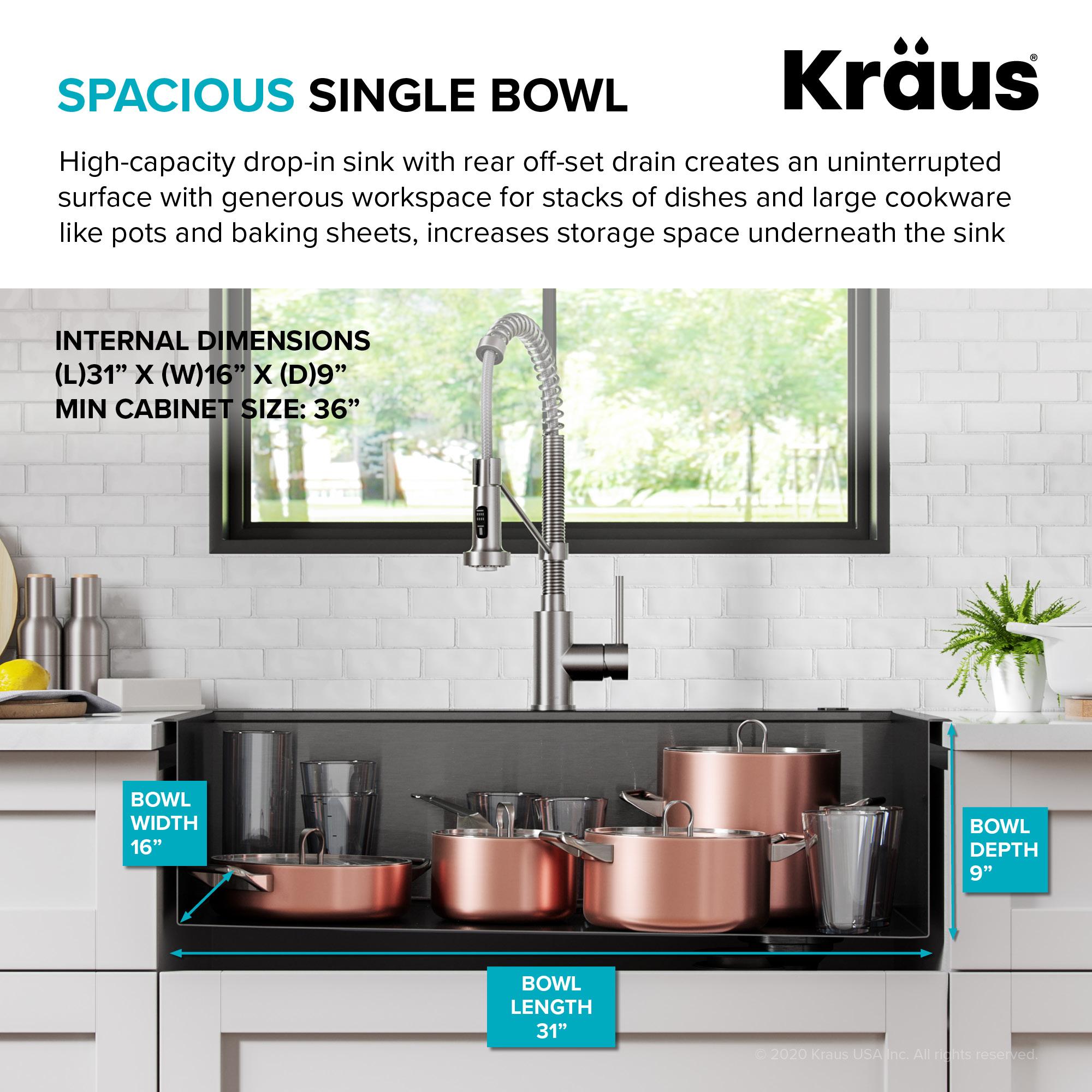 KRAUS Kore™ Workstation 33" L Top Mount Drop-In 16 Gauge Black Stainless Steel Single Bowl Kitchen Sink