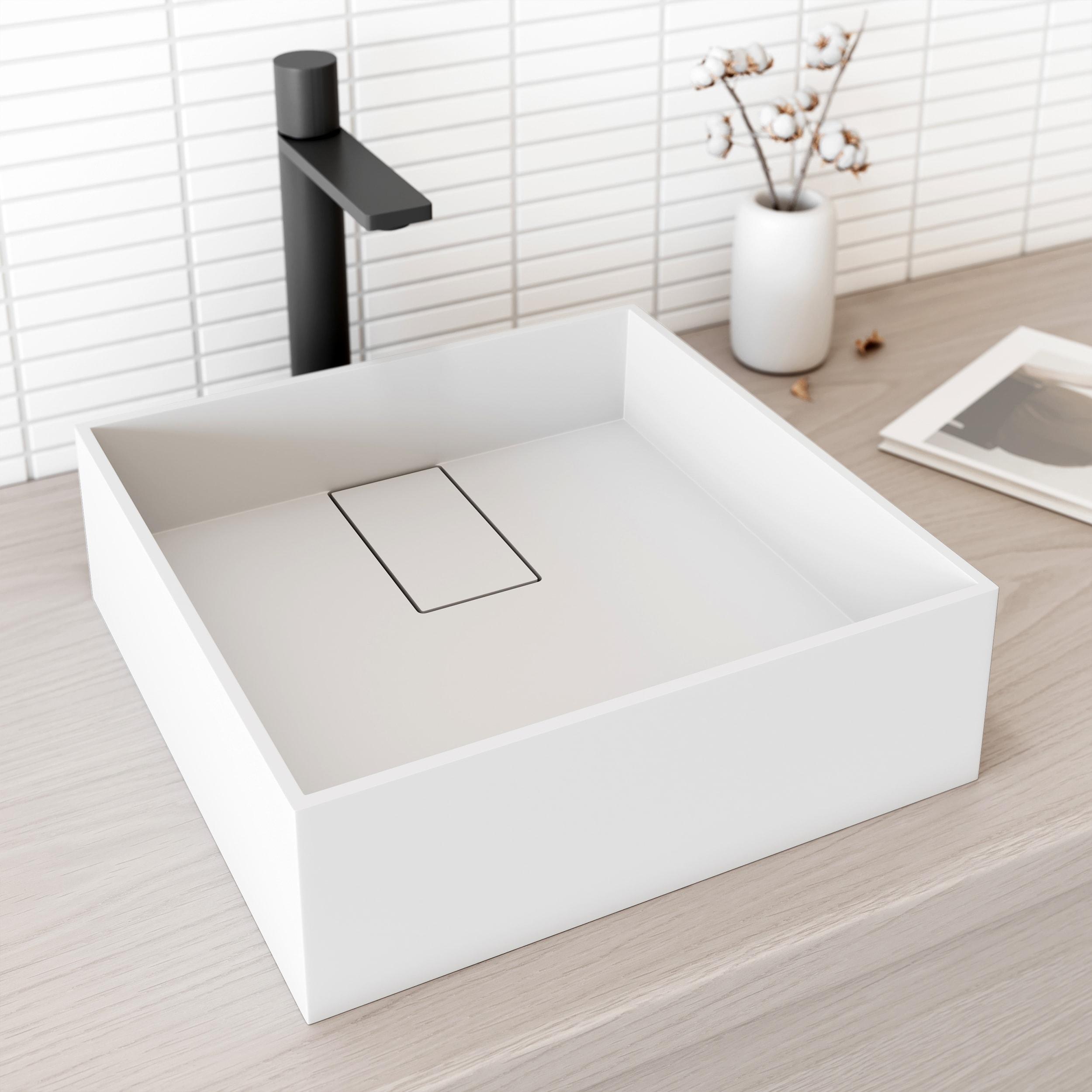 VIGO VG04021 Bryant 15" L x 15" W x 5" H Matte White Handmade Square Vessel Bathroom Sink