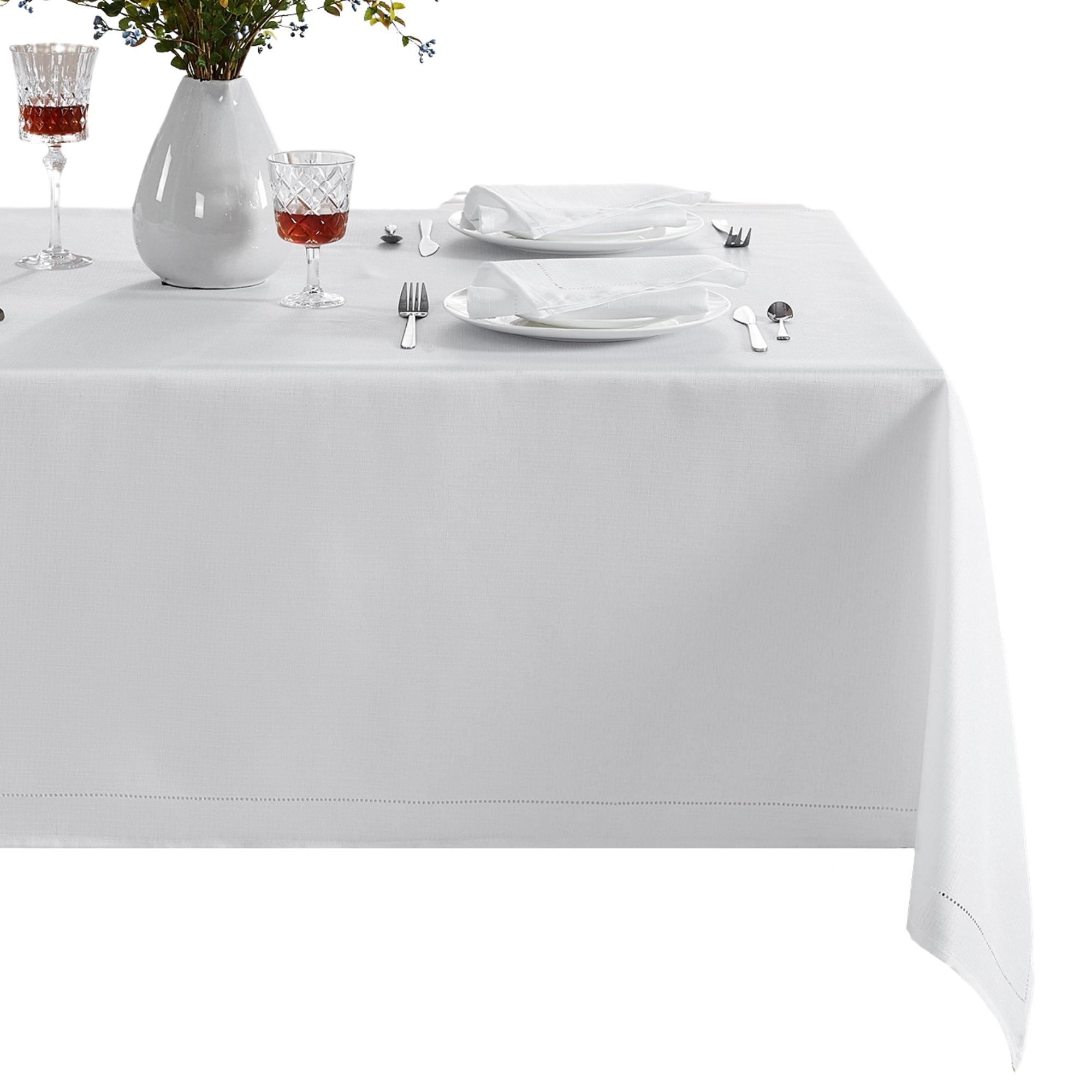 Alison Eyelet Punched Border Fabric Tablecloth - 60" x 84" - White - Elrene Home Fashions