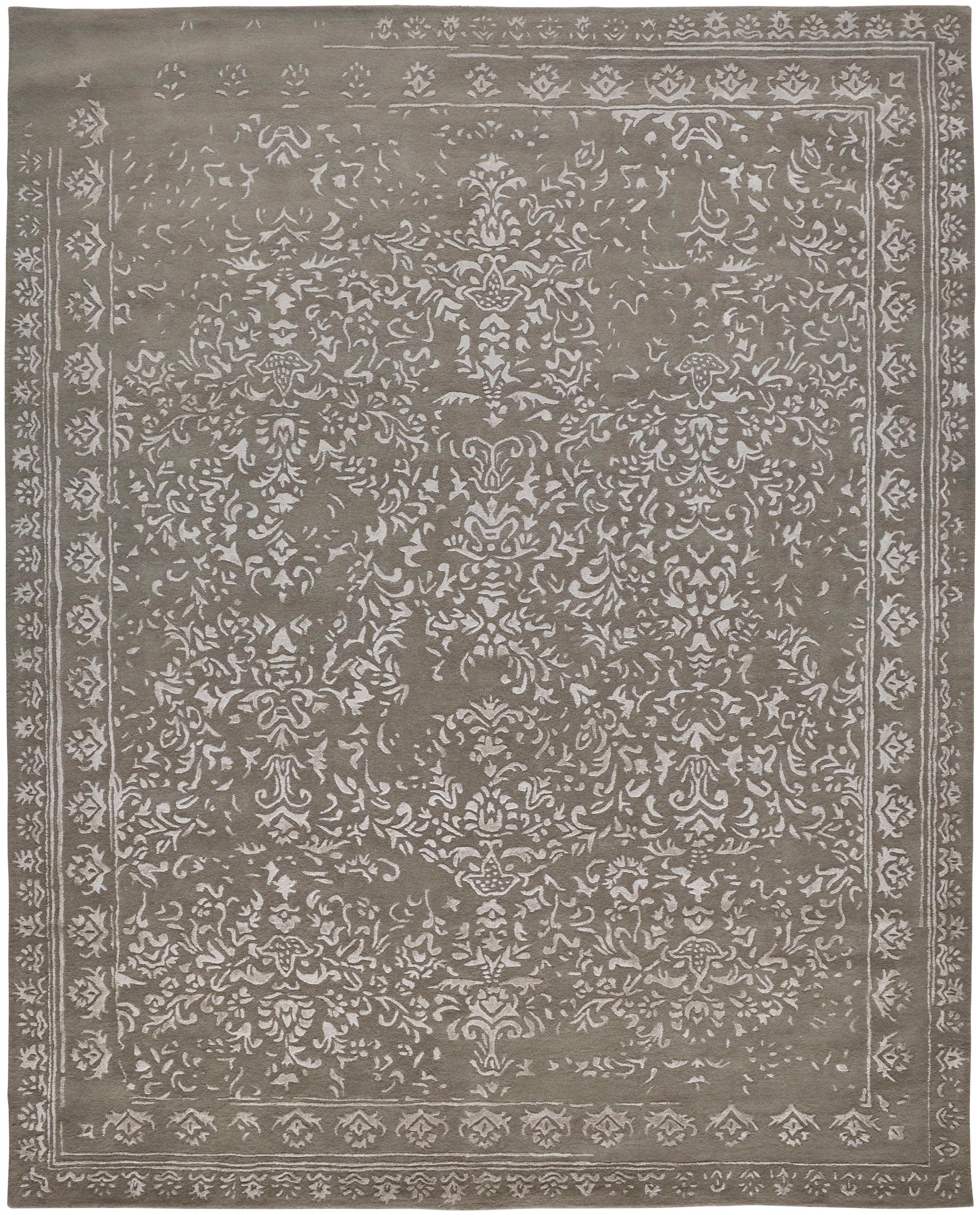 Feizy Bella Transitional Oriental, Gray/Taupe/Silver, 8' x 10' Area Rug Handmade Sheen Bohemian & Eclectic Bordered Floor Rug for Living room Bedroom