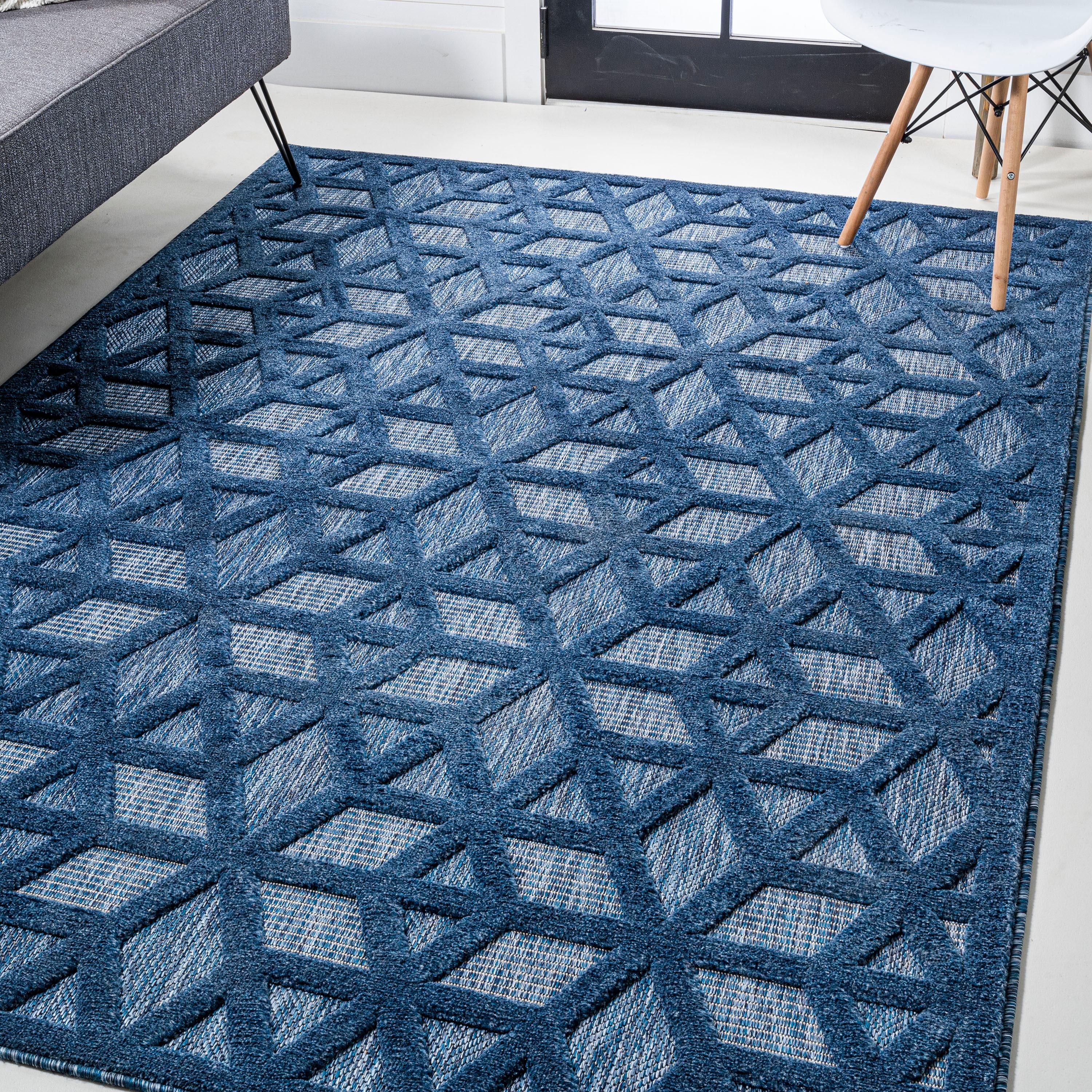 8'x10' Talaia Neutral Geometric Indoor/Outdoor Area Rug, Navy - JONATHAN Y