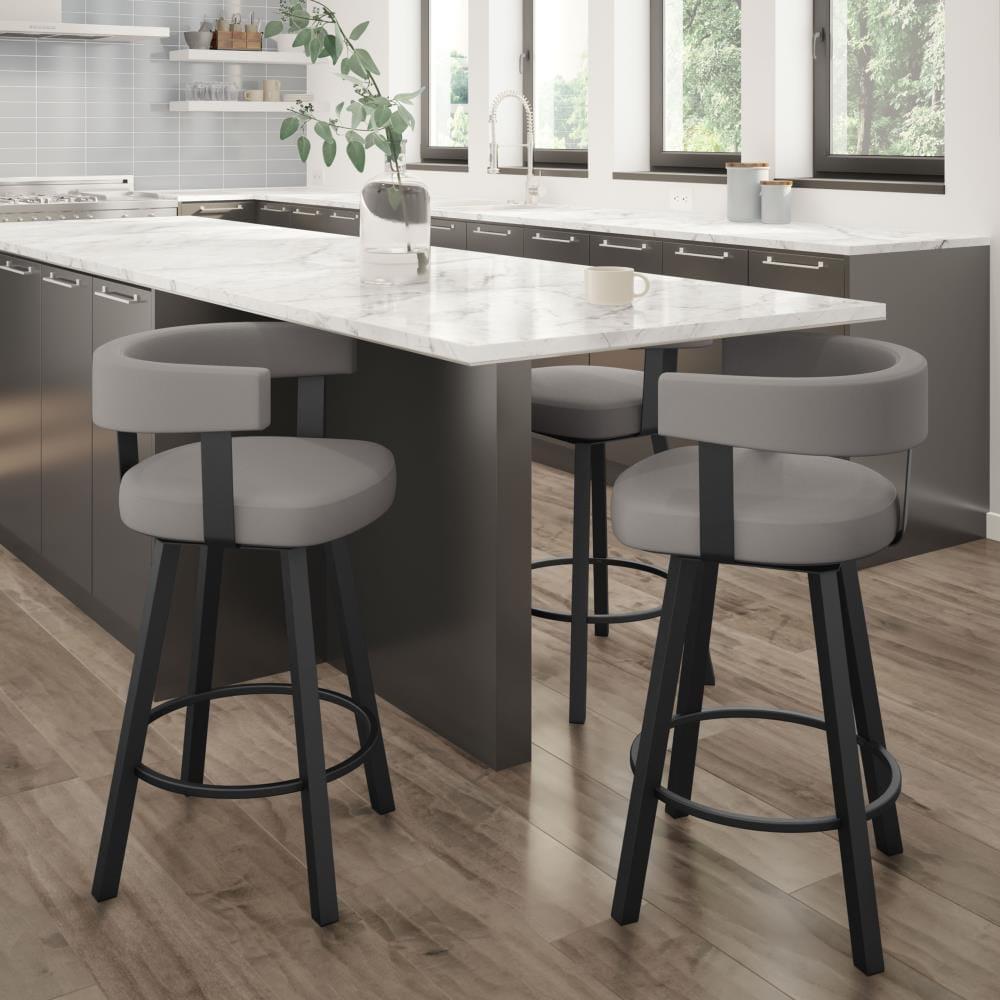 Amisco Parker 26 In. Swivel Counter Stool - Taupe Grey Faux Leather / Black Metal