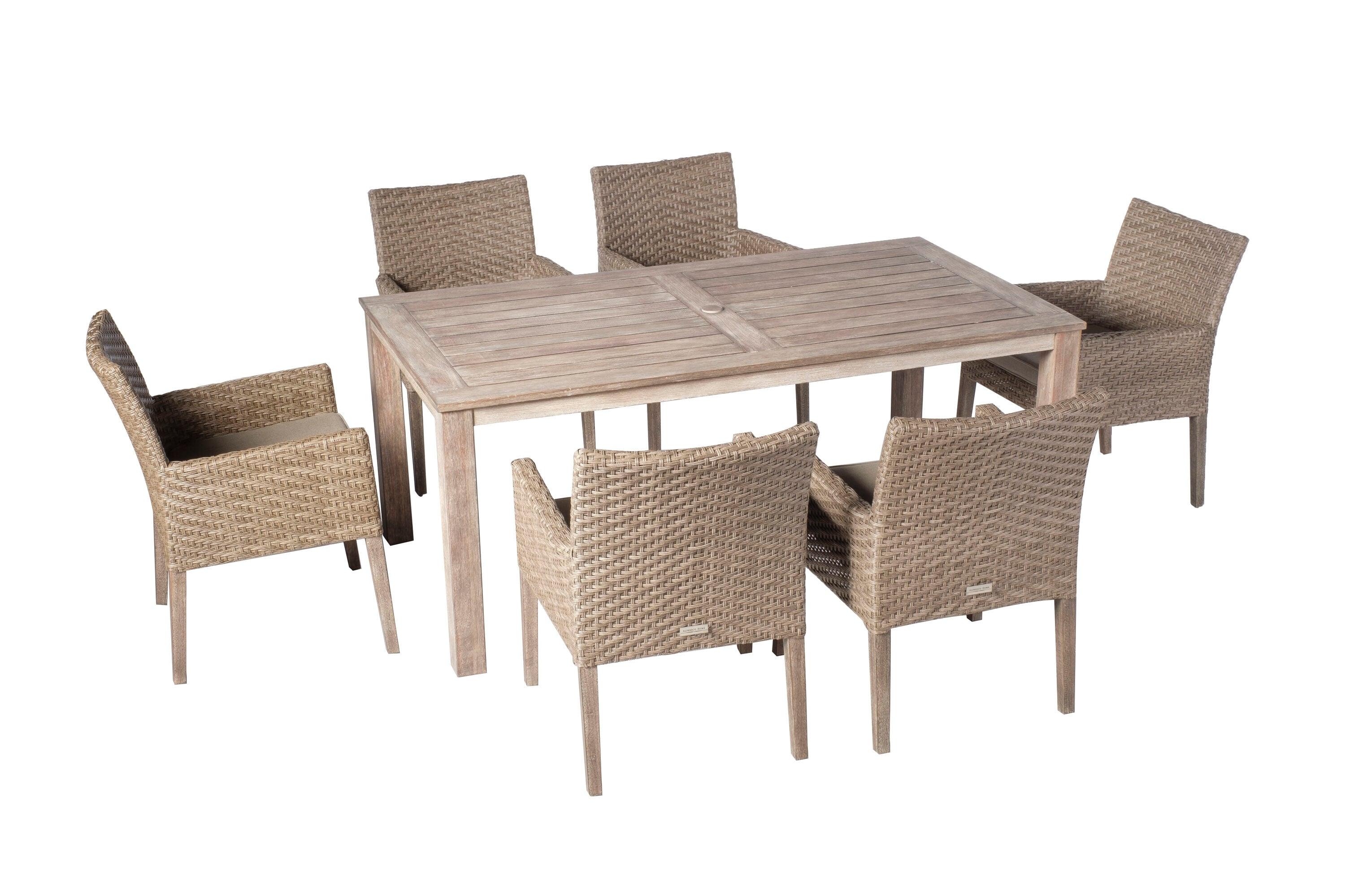 Alfresco Home Cornwall 7Pc Wicker and Wood Patio Dining Set Degas/Vintage Patina