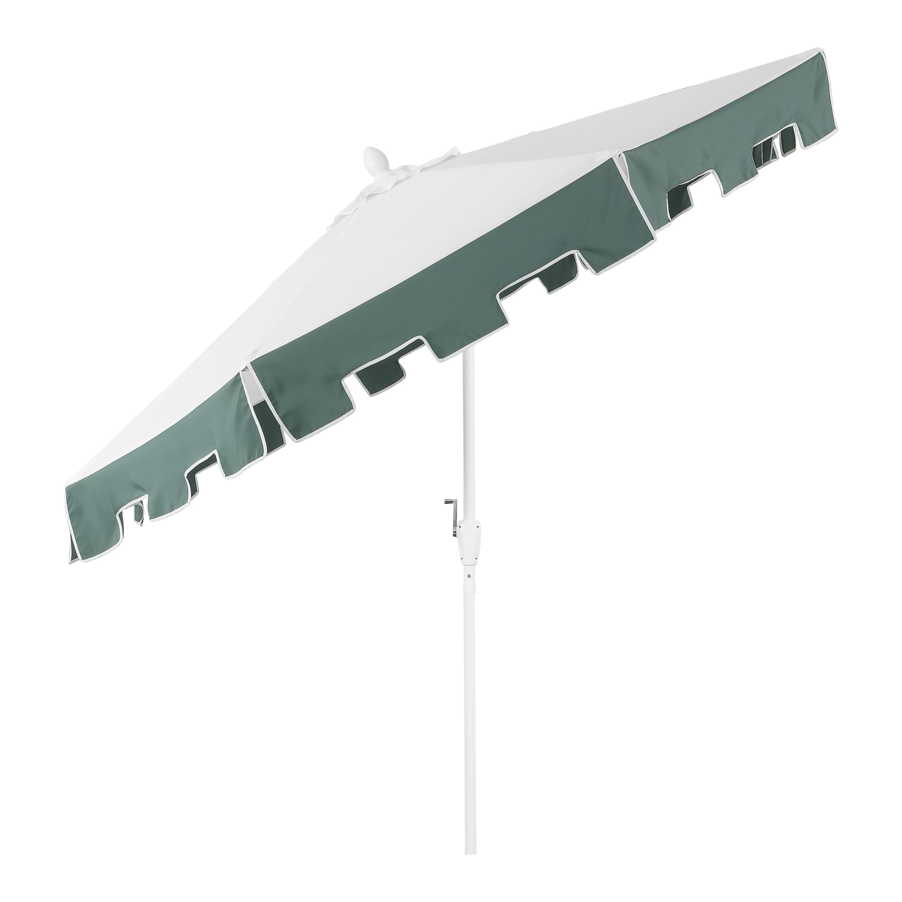 JONATHAN Y Baiona 9 ft. Classic MidCentury Market Patio Umbrella with UV Protection, Auto-Tilt, Crank and Wind Vent in White/Green