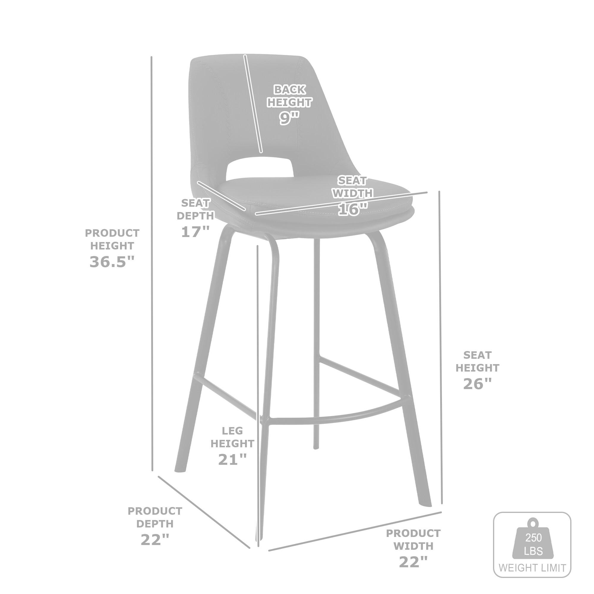 Armen Living Indoor Carise Gray Faux Leather and Black Metal Swivel 26" Counter Stool