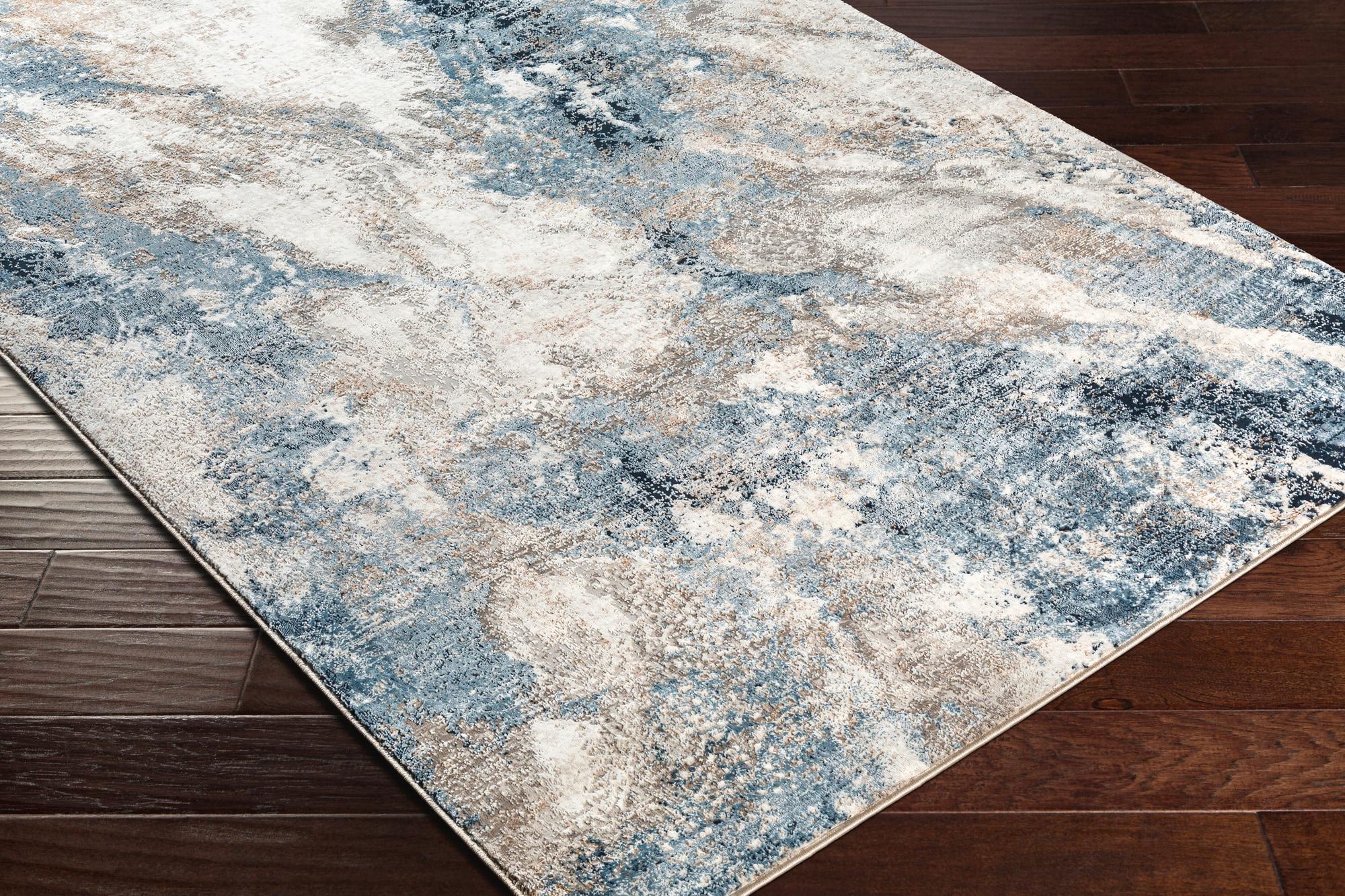 Gray Rectangular Polyester Stain-Resistant Medium Pile Rug