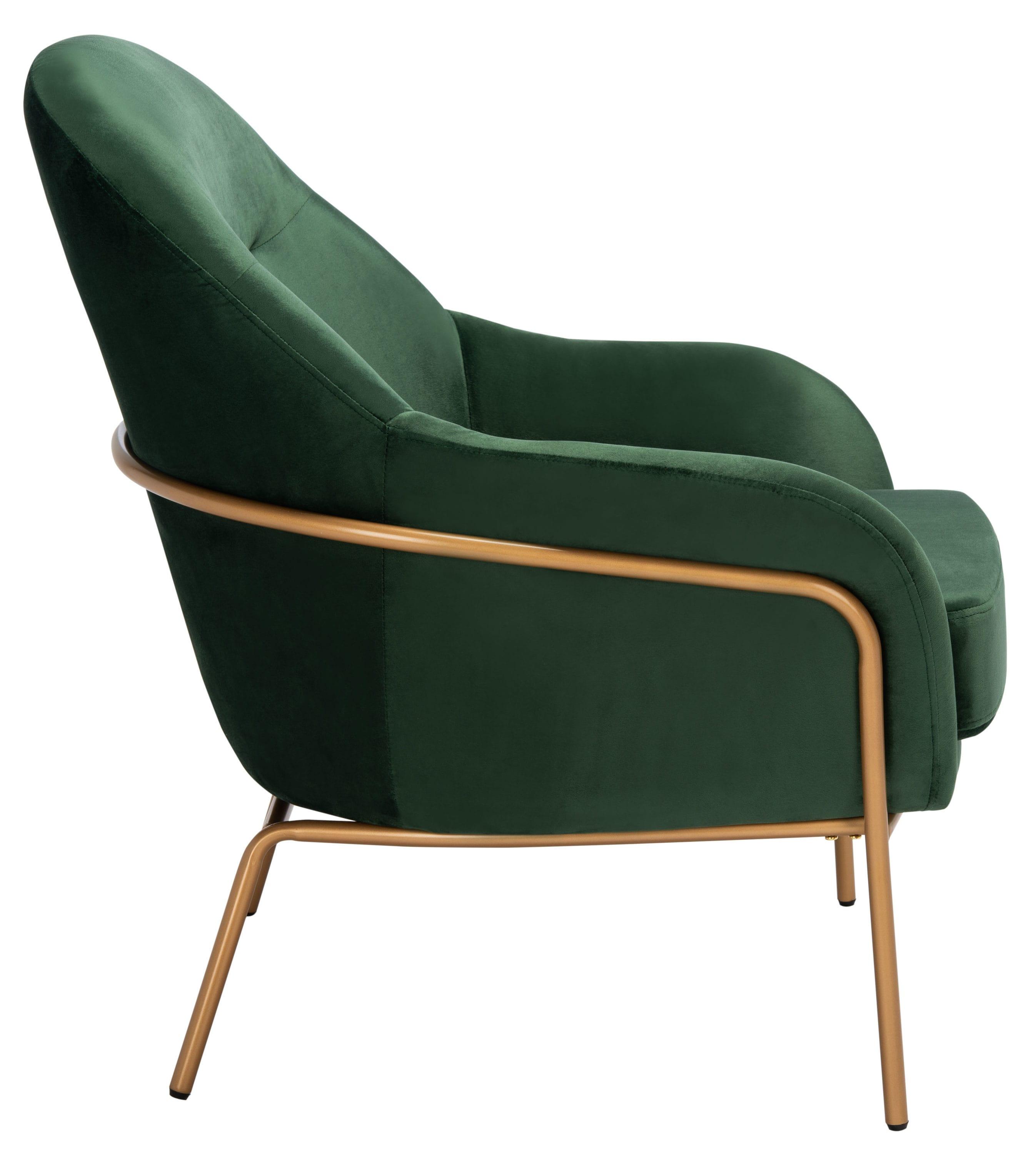 Eleazer Velvet Accent Chair - Malachite Green/Gold - Safavieh