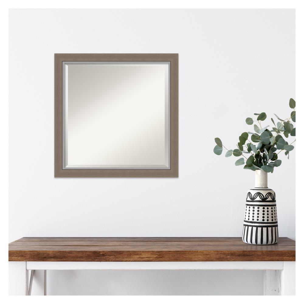 Amanti Art Beveled Bathroom Wall Mirror - Eva Narrow Frame Eva Brown Narrow Outer Size: 23 x 23 in Silver, Brown