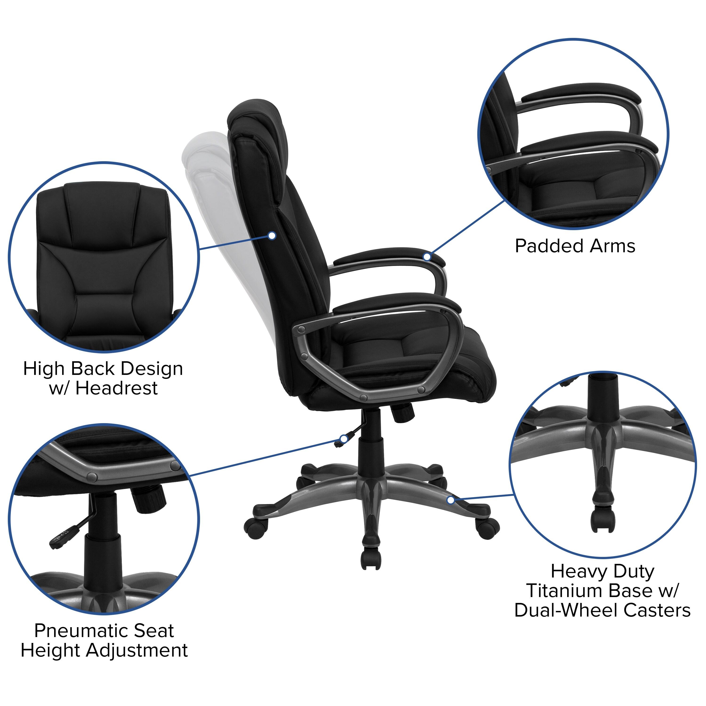 BizChair High Back Black LeatherSoft Executive Swivel Office Chair with Lip Edge Base and Arms