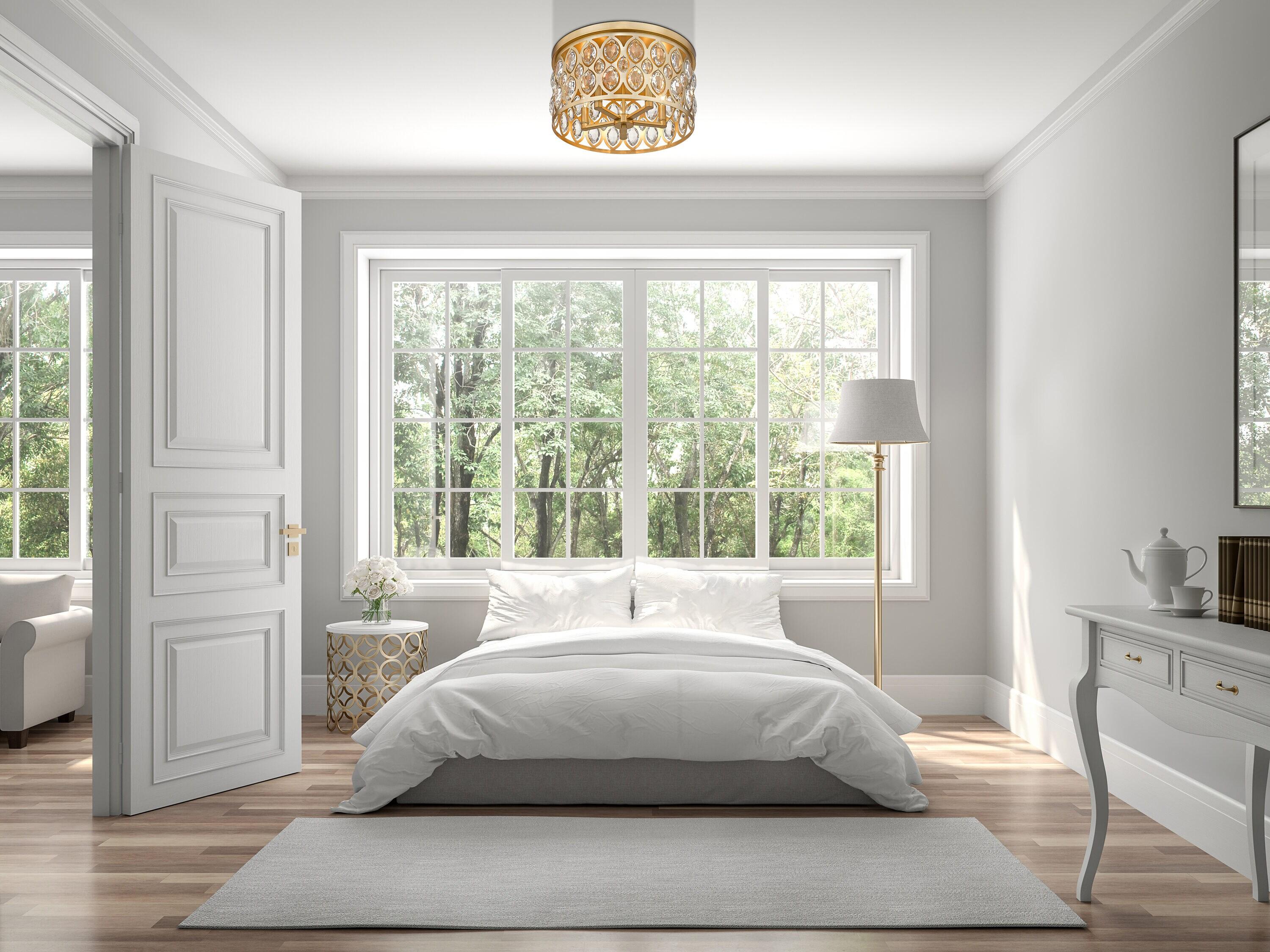 Heirloom Brass Crystal Drum Flush Mount Ceiling Light