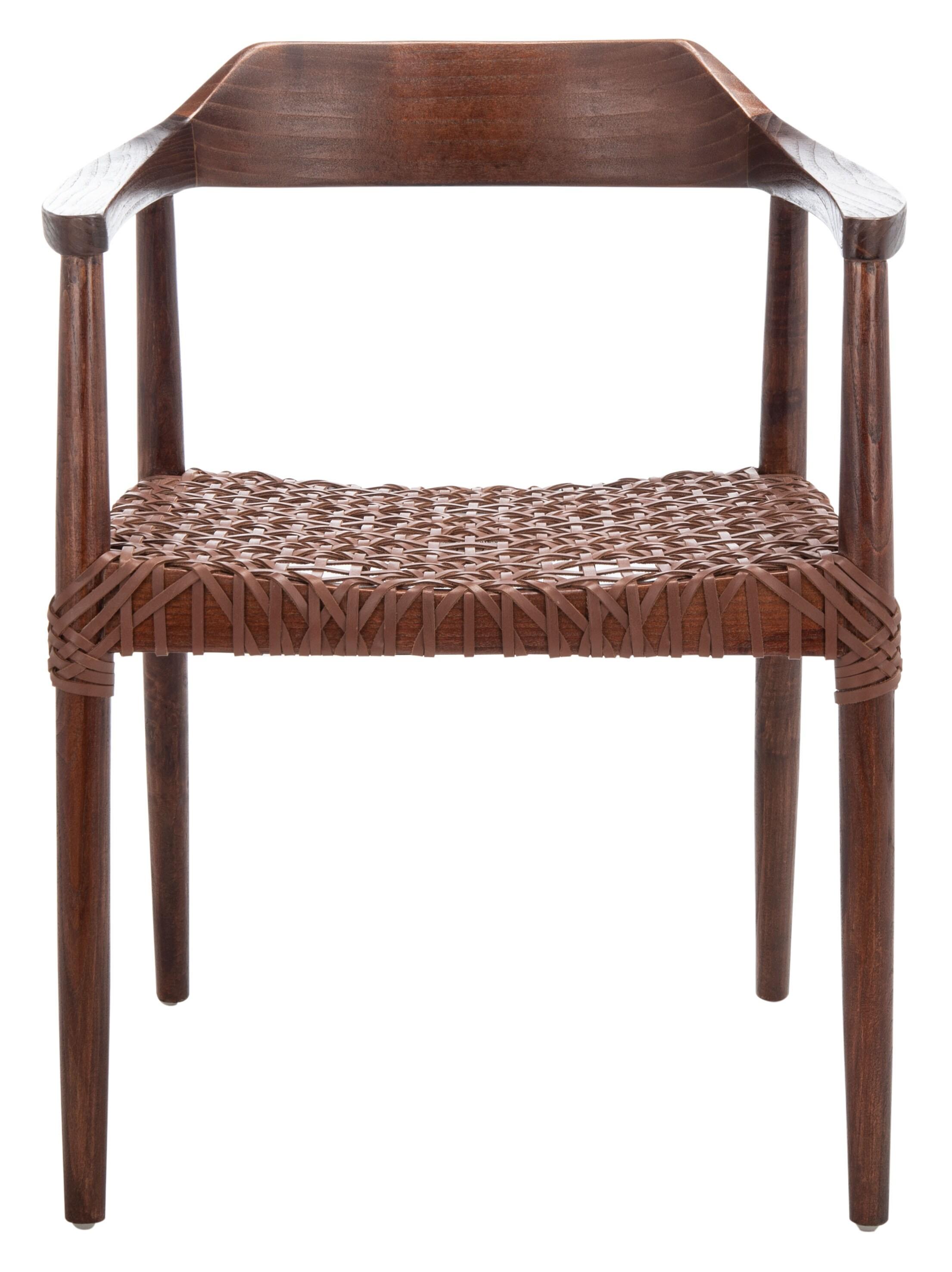 SAFAVIEH Munro Leather Woven Accent Chairs, Walnut (Sungkai Wood Frame)/Cognac (Leather Seat) (22 in. W x 20.5 in. D x 28.5 in. H)