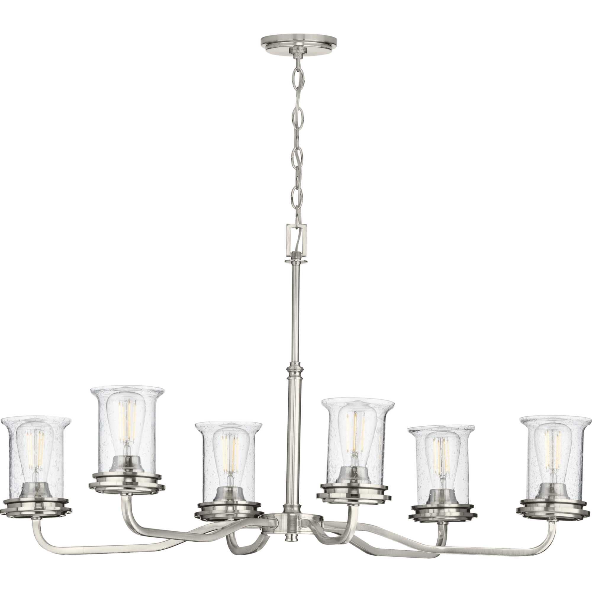 Progress Lighting Winslett 6-Light Chandelier, Brushed Nickel, Seeded Glass Shades