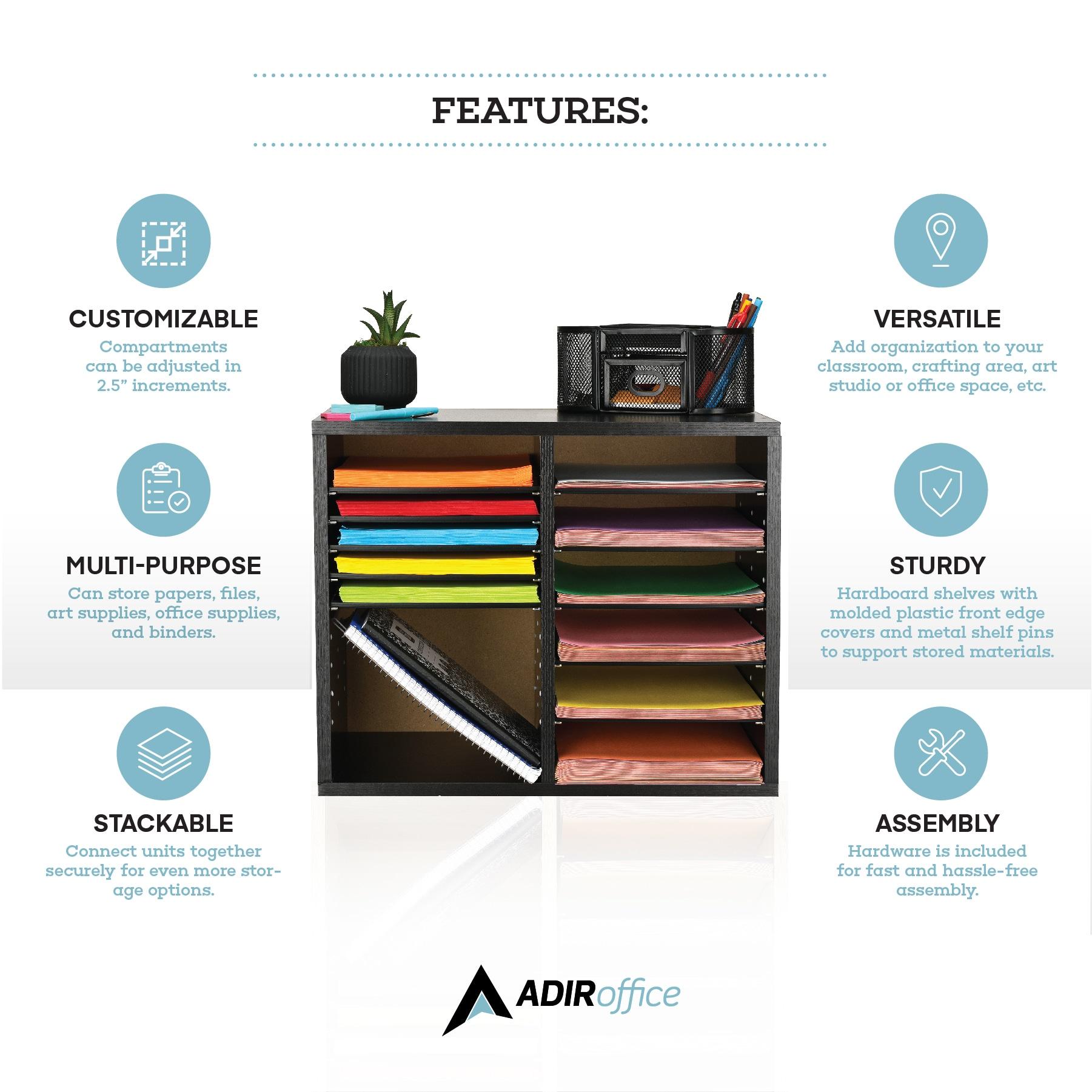 Wood Adjustable 12 Compartment Literature Organizer Mailroom Organizer