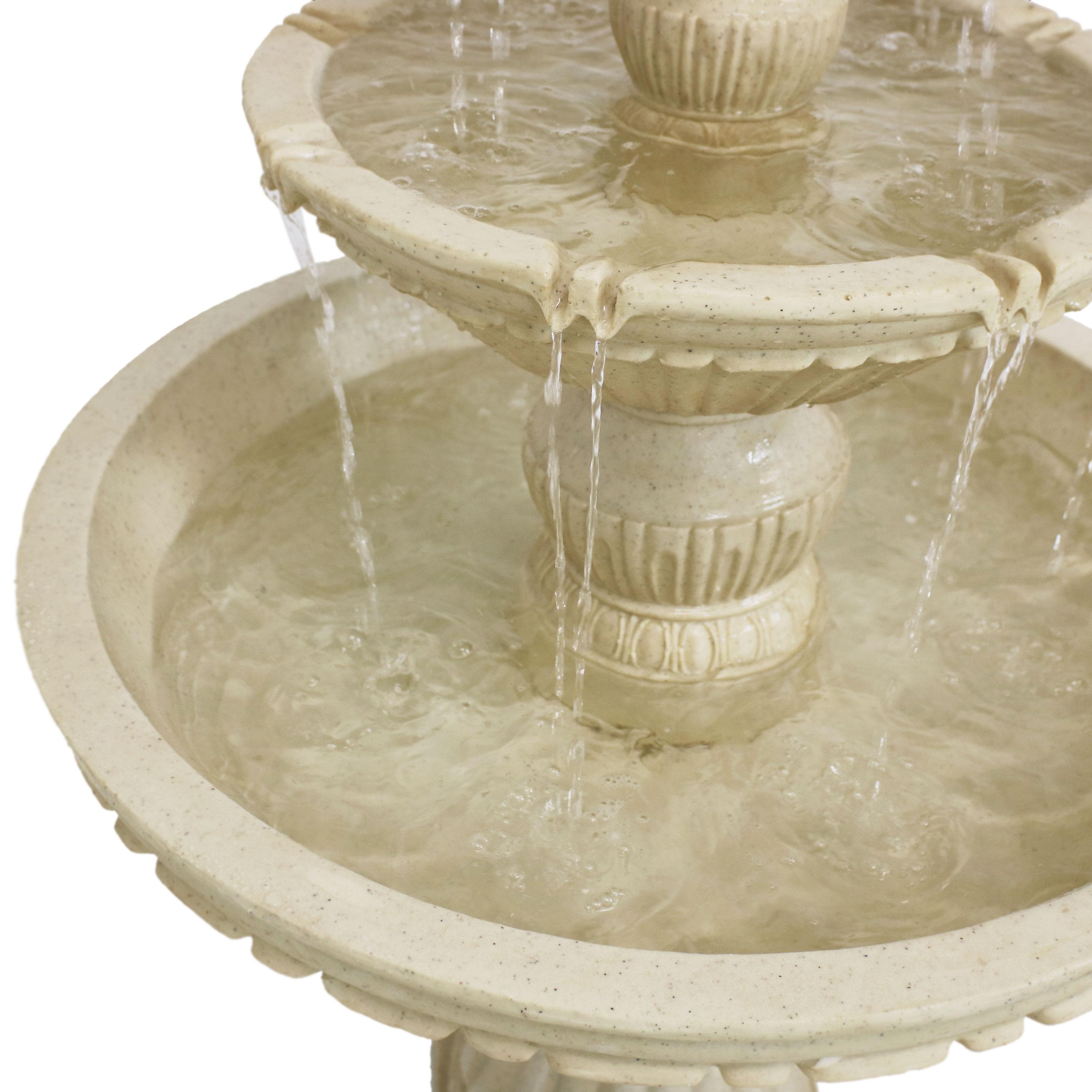 Sunnydaze 55"H Electric Polystone Classic Style 3-Tier Designer Outdoor Water Fountain, White Finish