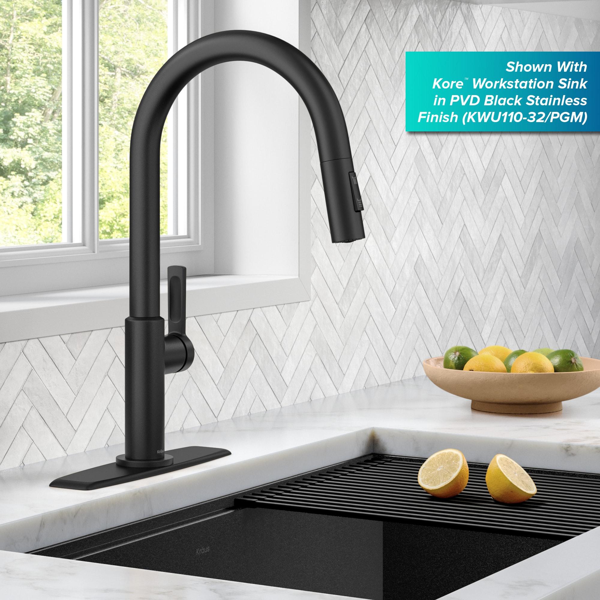 KRAUS Oletto Single Handle Pull Down Kitchen Faucet with QuickDock Top Mount Installation Assembly