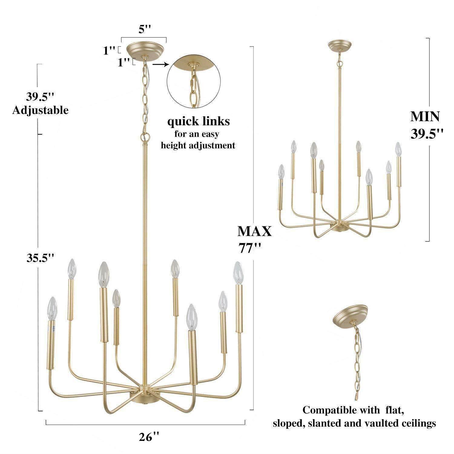 LNC 8-Light Matte Gold Modern/Contemporary Candle LED Dry rated Chandelier for Living Room