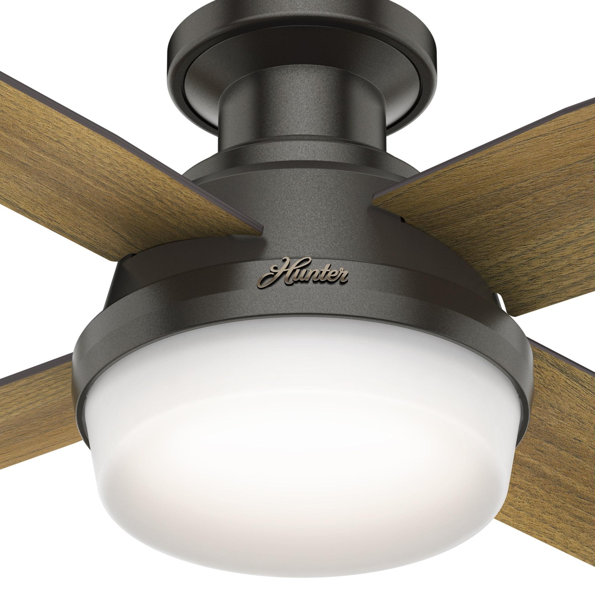 Hunter Fan Dempsey Low Profile 44" 4 - Blade Indoor Flush Mount Small Room Ceiling Fan with Lights and Remote