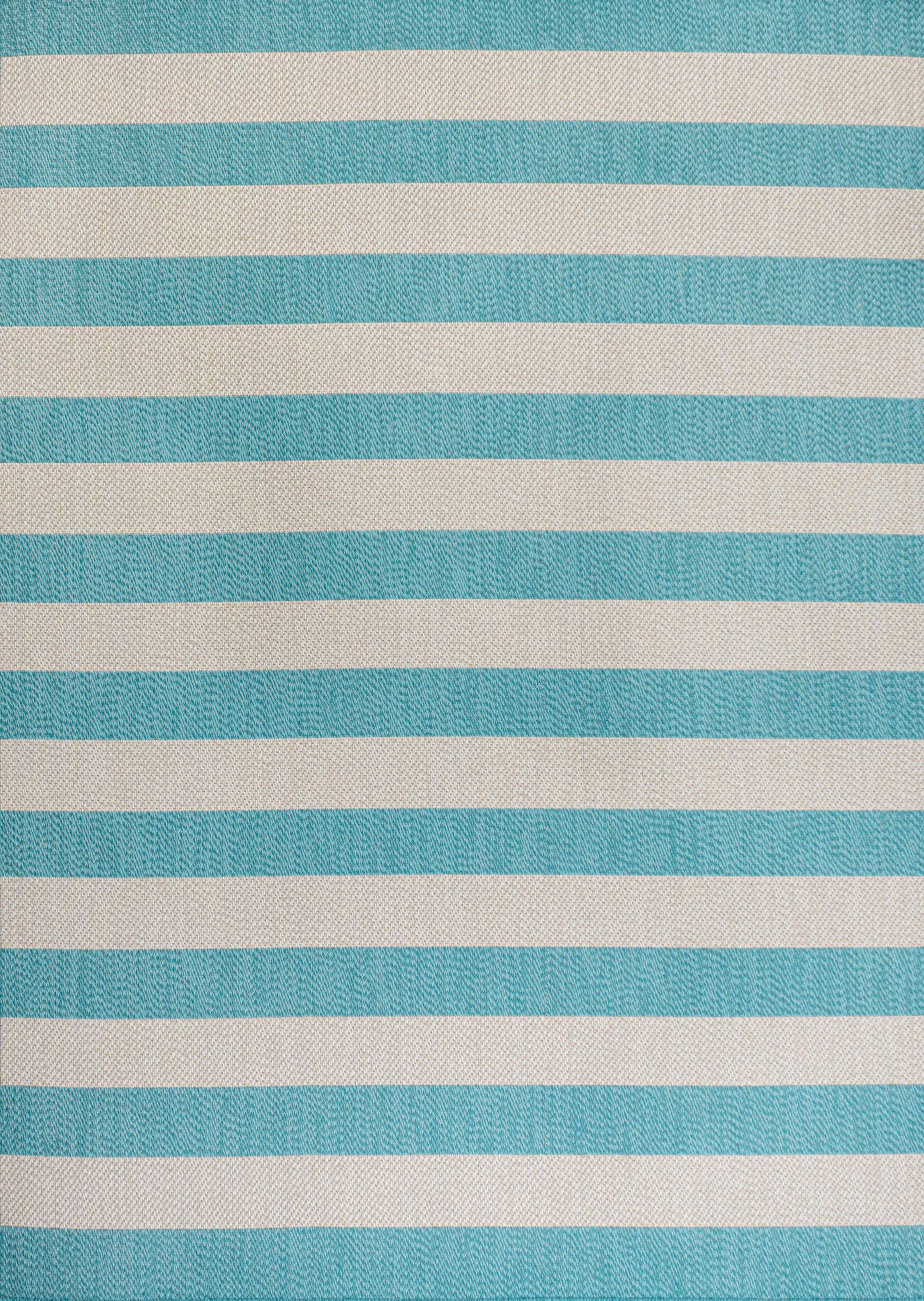 3' x 5' Negril Two-Tone Wide Stripe Indoor/Outdoor Area Rug, Aqua/Cream - JONATHAN Y