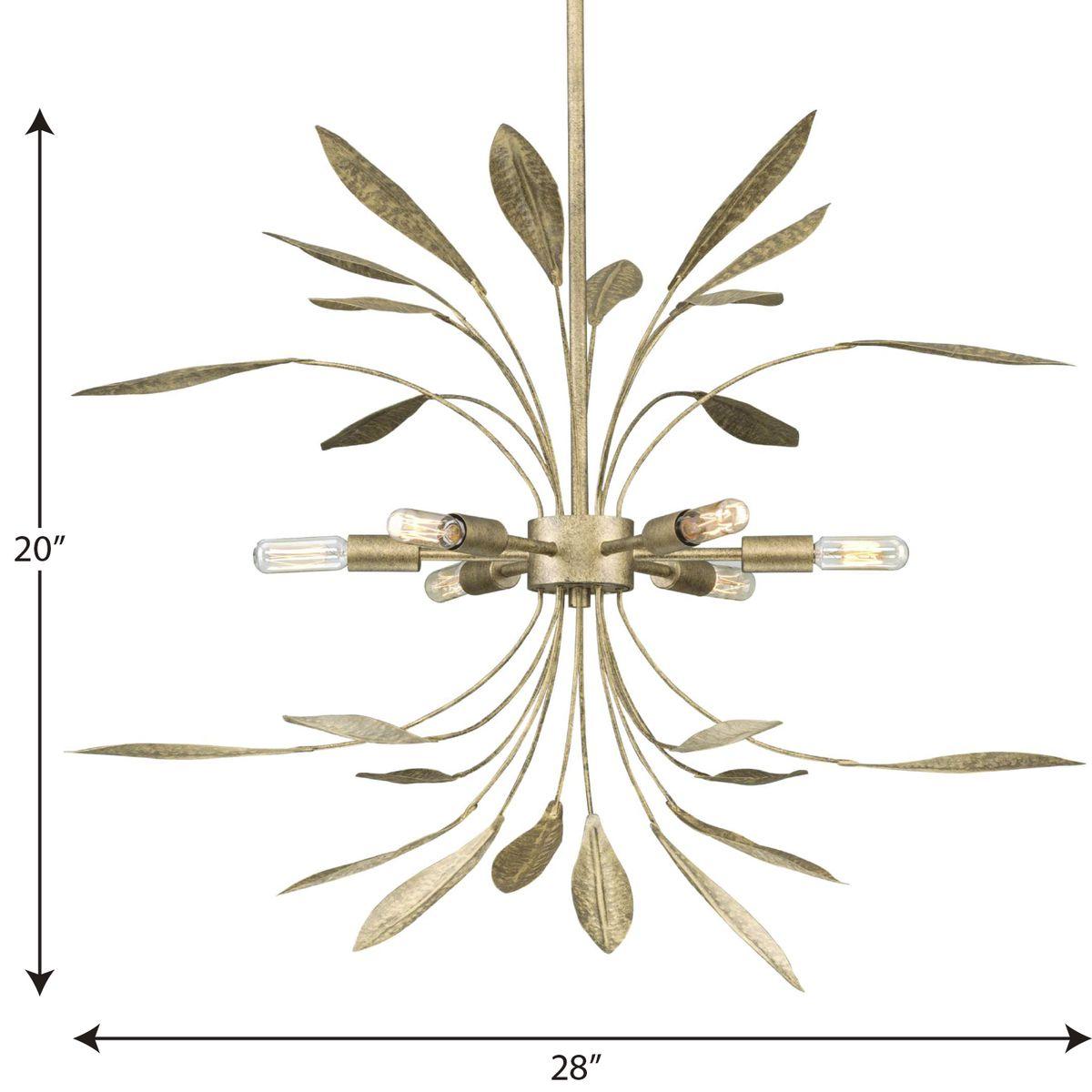 Progress Lighting Mariposa 6-Light Hanging Pendant, Antique Gold, Steel, Contemporary, No Shade