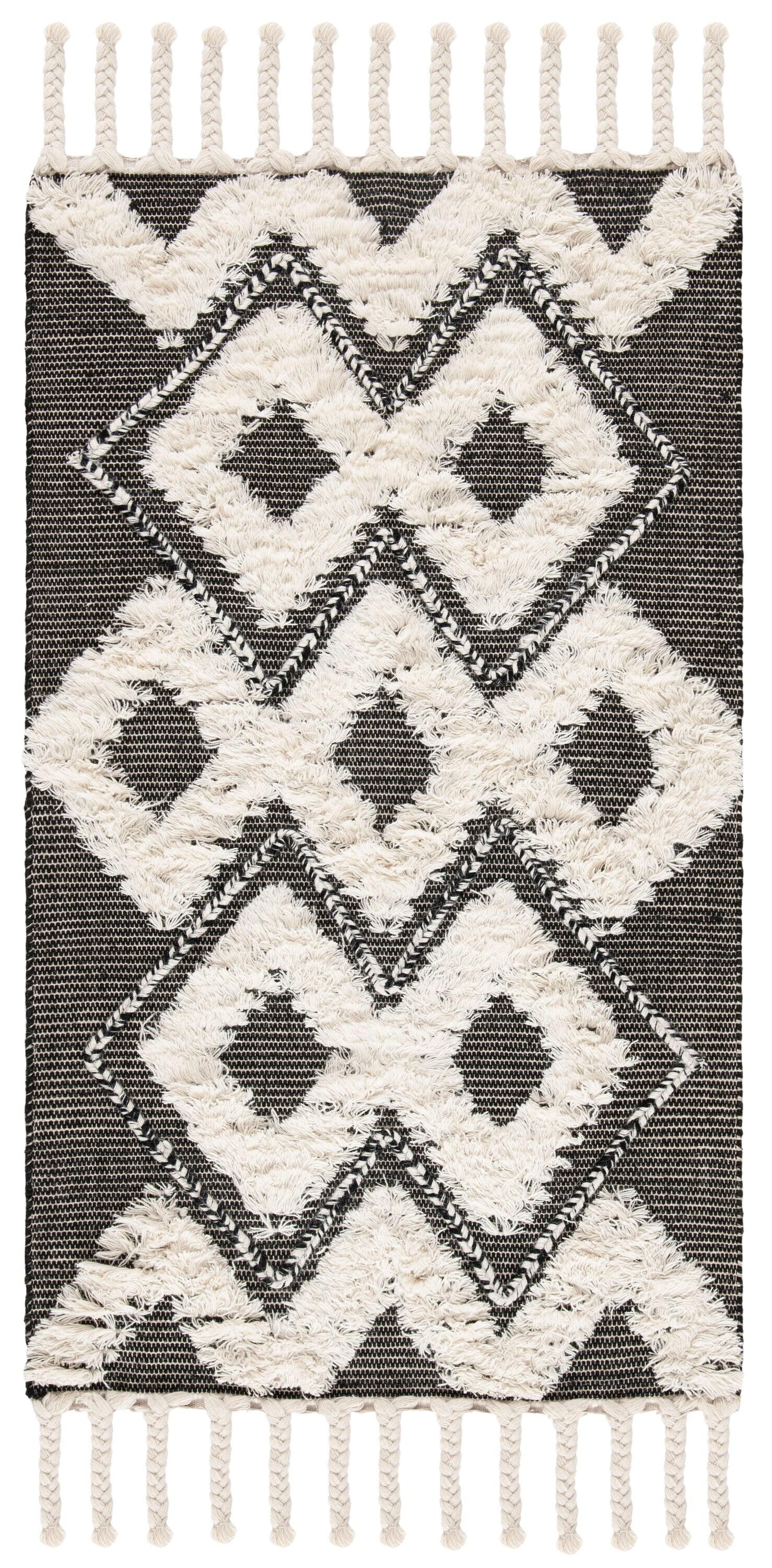 Kenya KNY903 Hand Knotted Area Rug - Black/Ivory - 3'x5' - Safavieh.