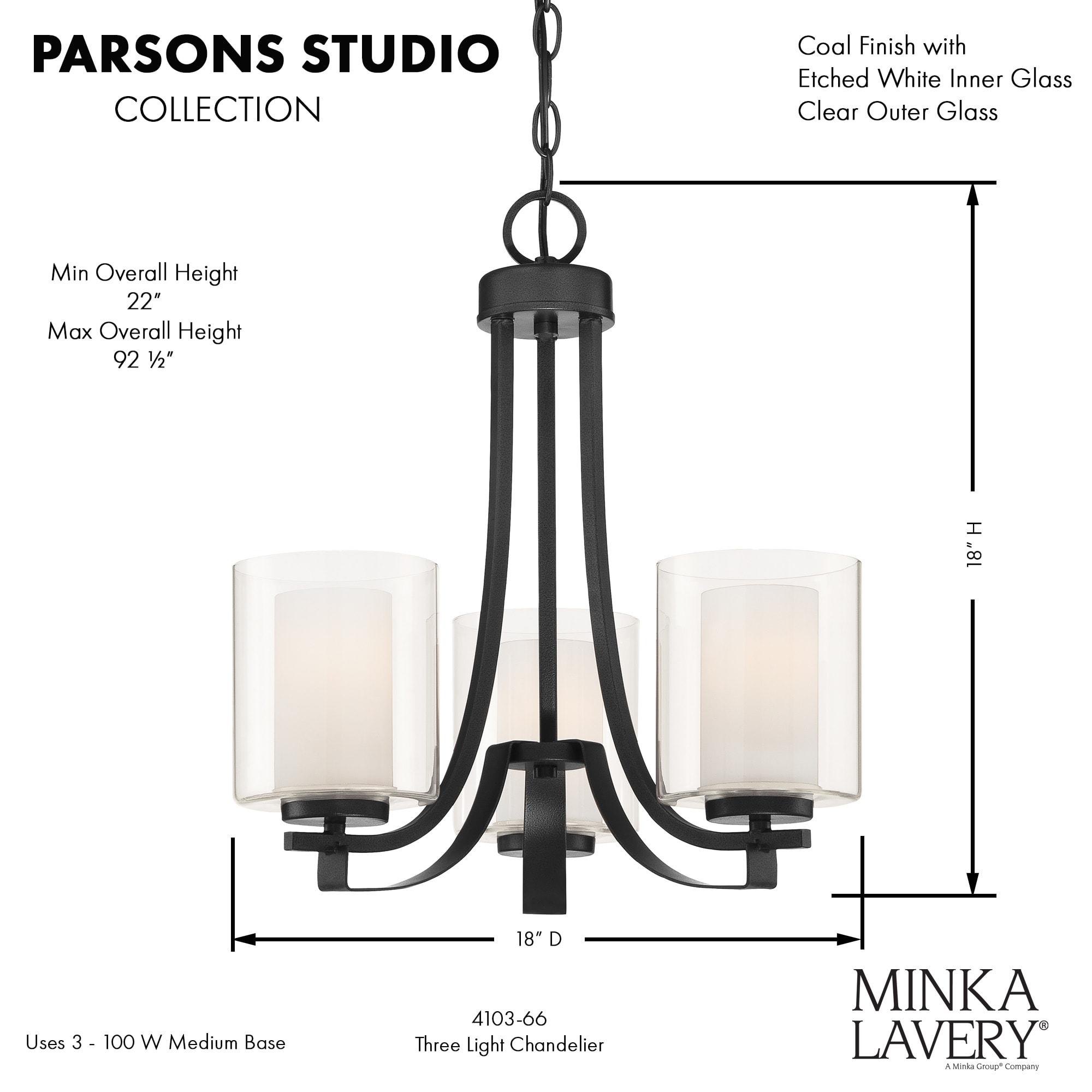 Minka Lavery Coal Black Pendant Chandelier 18" Wide Modern Clear Outer White Inner Glass 3-Light Fixture for Dining Room House