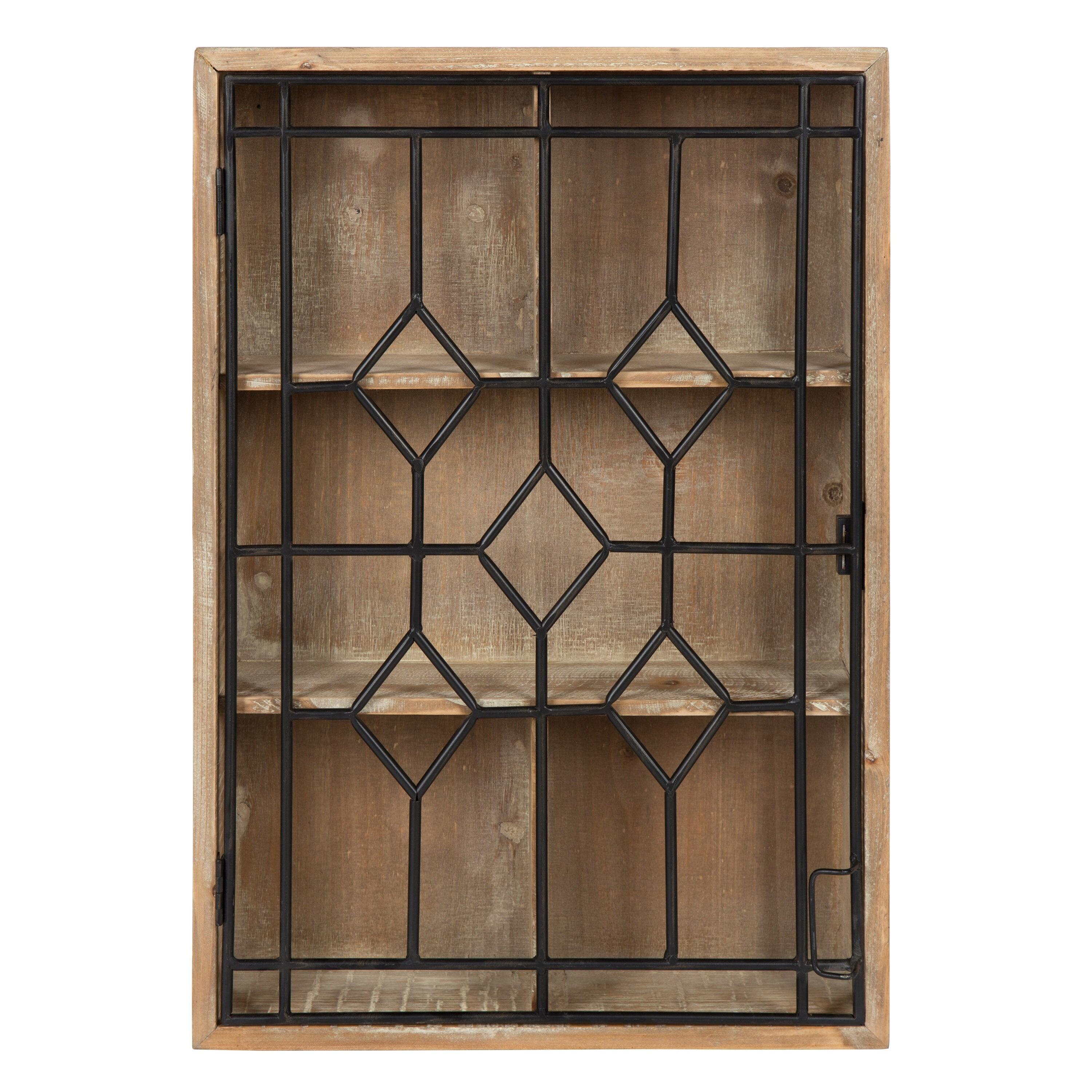 Kate and Laurel - Megara Wooden Decorative Curio Cabinet with Black Iron Door, Rustic Brown