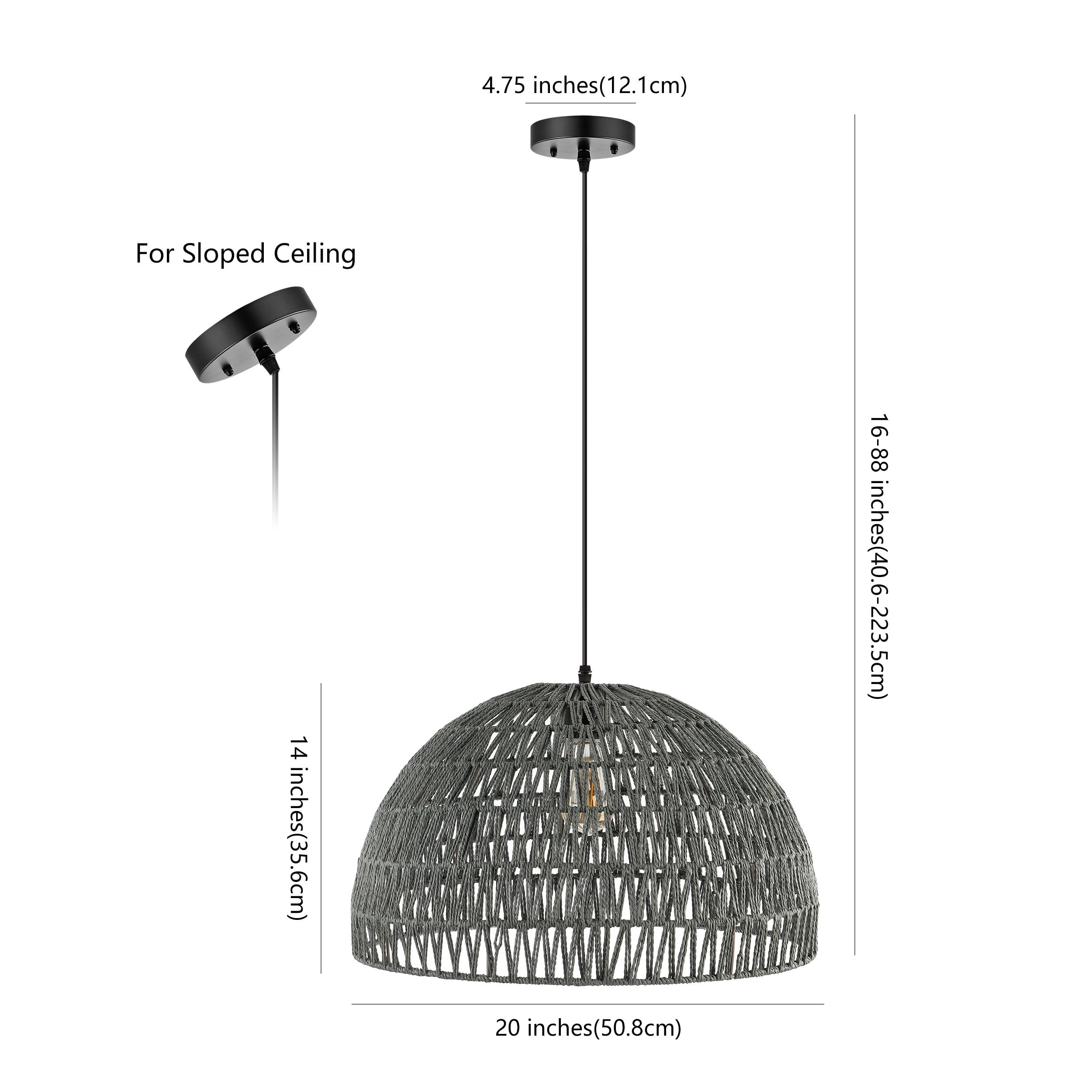 Campana 20" 1-Light Bohemian Modern Woven Rope/Iron LED Pendant, Grey/Black