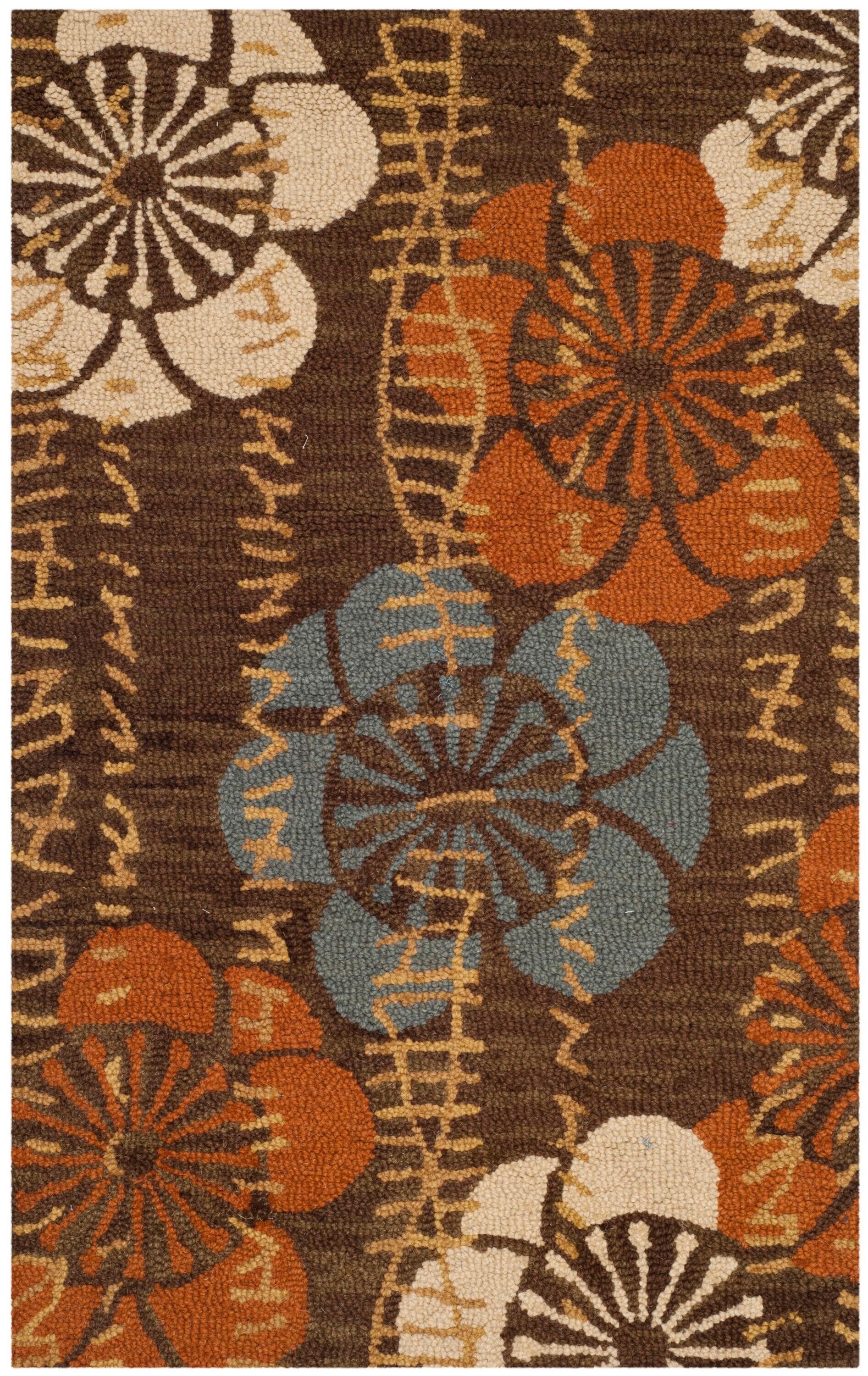 SAFAVIEH Blossom Heidi Floral Flowers Wool Area Rug, Brown/Multi, 2'6" x 4'