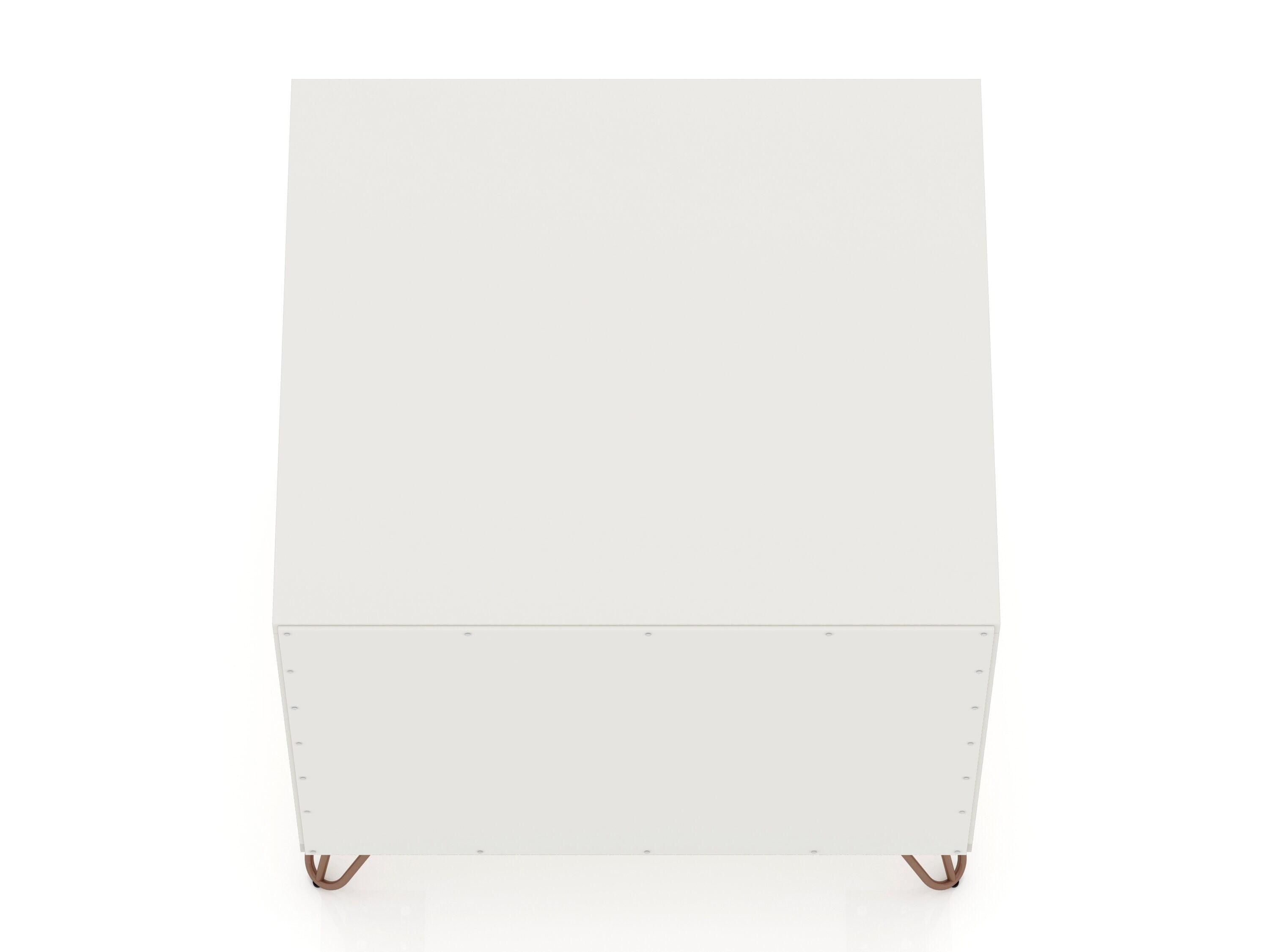 Manhattan Comfort 1.0 Rockefeller Nightstand White: Modern Bedside Table with Storage & Shelving