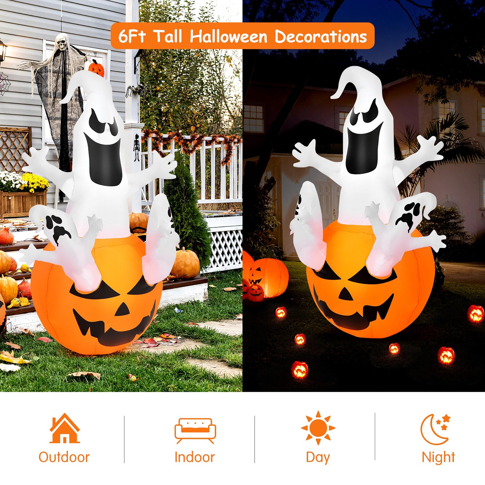 Tangkula 6ft Halloween Inflatables Ghost Pumpkin-Halloween Blow Up Yard Decorations w/Build-in LED Light