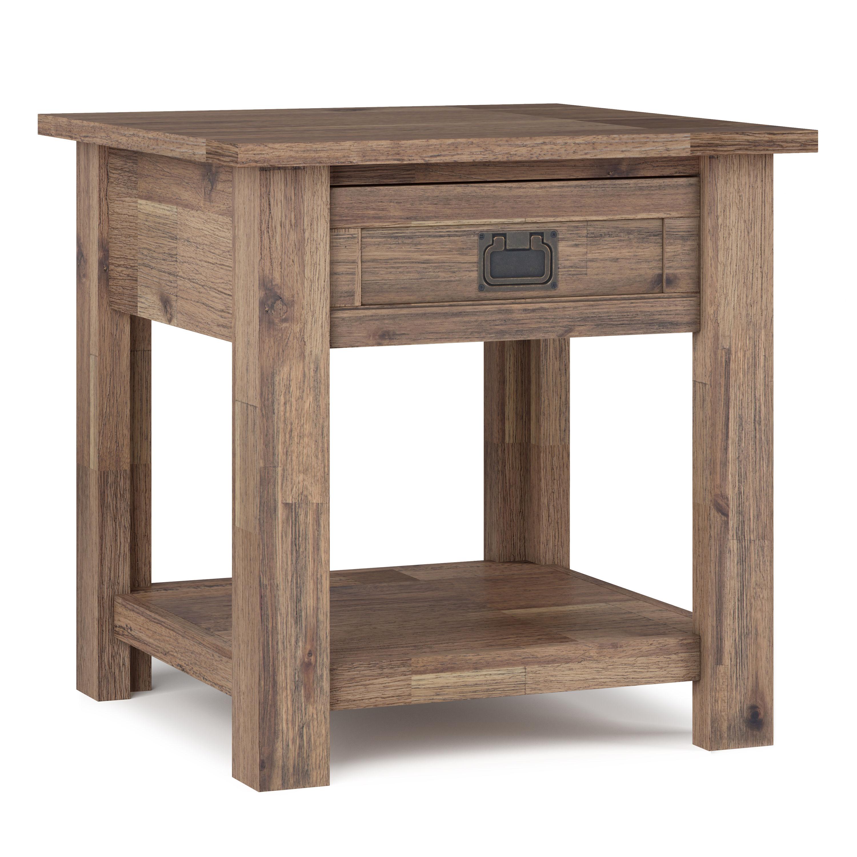 Simpli Home Monroe 22" Square Rustic Solid Wood End Table in Rustic Aged Brown