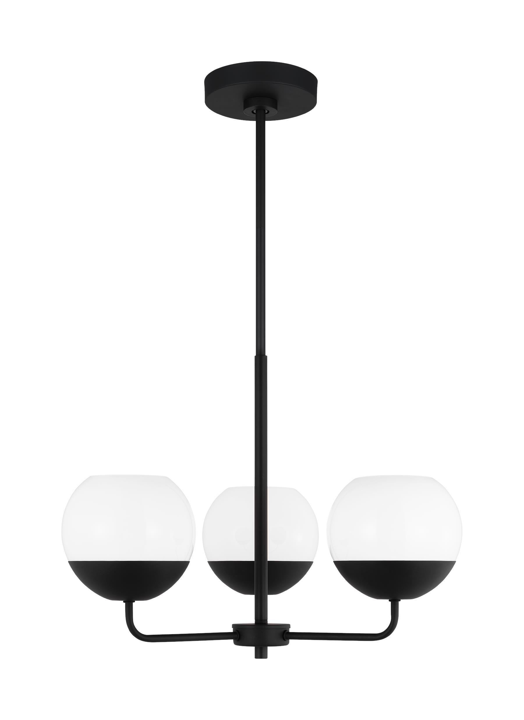 Midnight Black Steel Chandelier with Milk Glass Shades