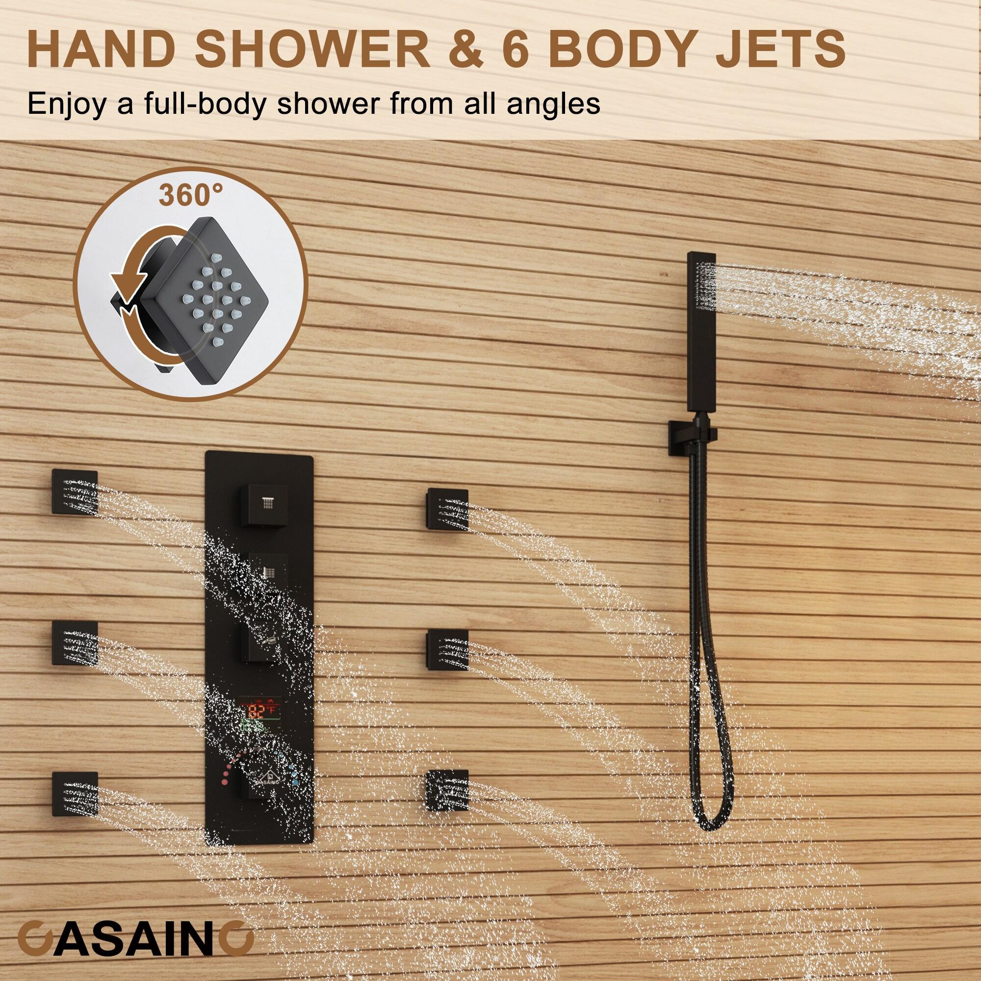 12 Inch Rainfall Thermostatic Shower System with Body Spray and Temperature Display