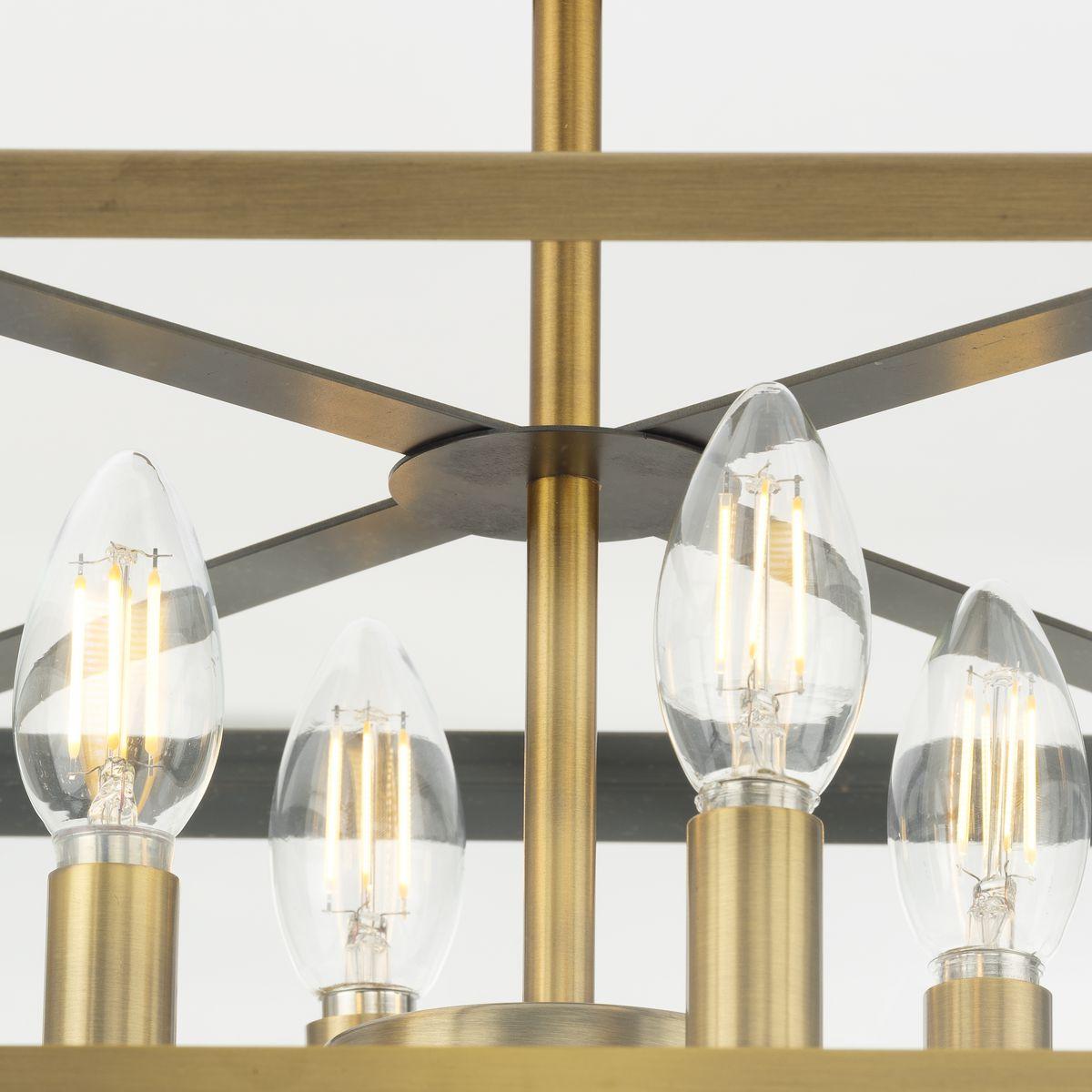 Progress Lighting Hillcrest 4-Light Vintage Brass Semi-Flush Mount with Clear Beveled Glass Panels