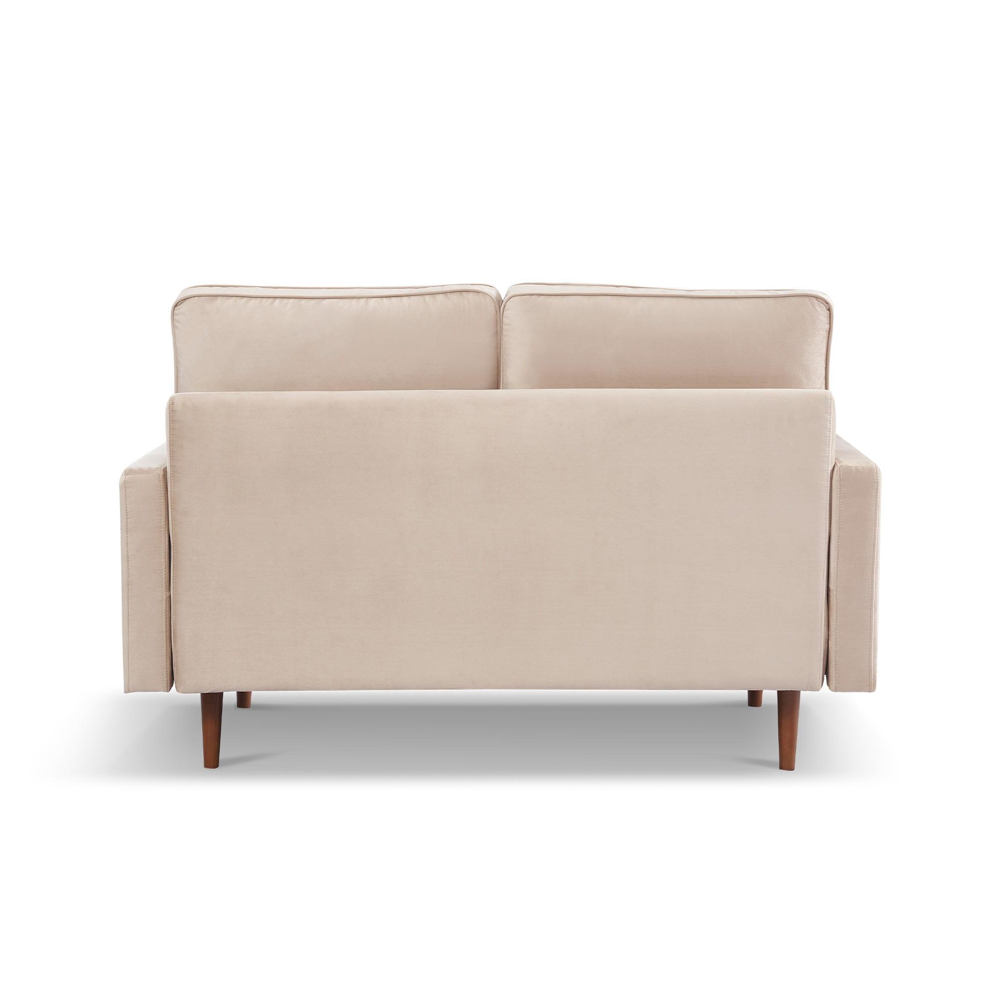 57 Inch Wide Upholstered Two Cushion Loveseat w/ Bolster Pillows in Beige Velvet