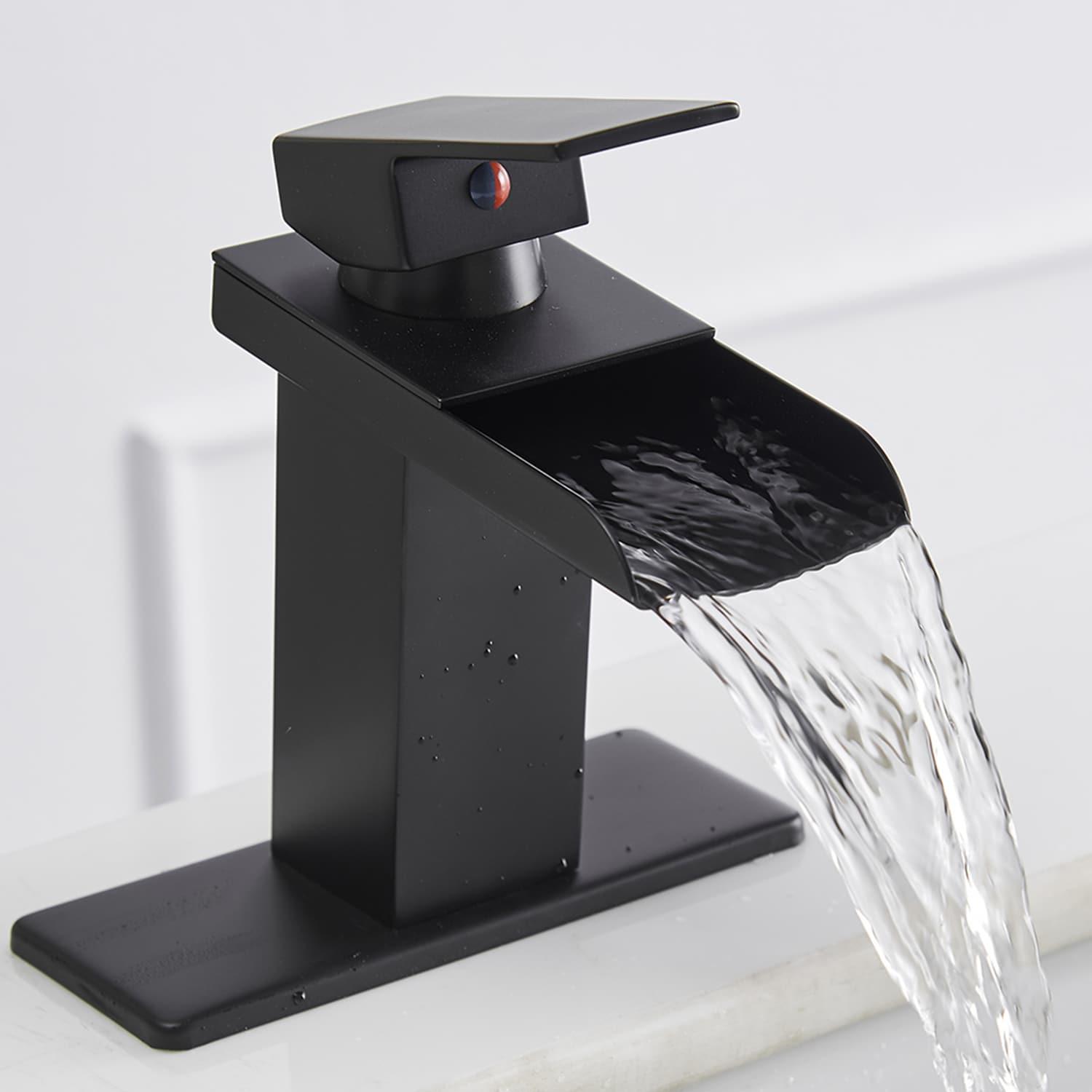 BWE Waterfall Single Hole Single-Handle Low-Arc Bathroom Faucet With Supply Line in Matte Black